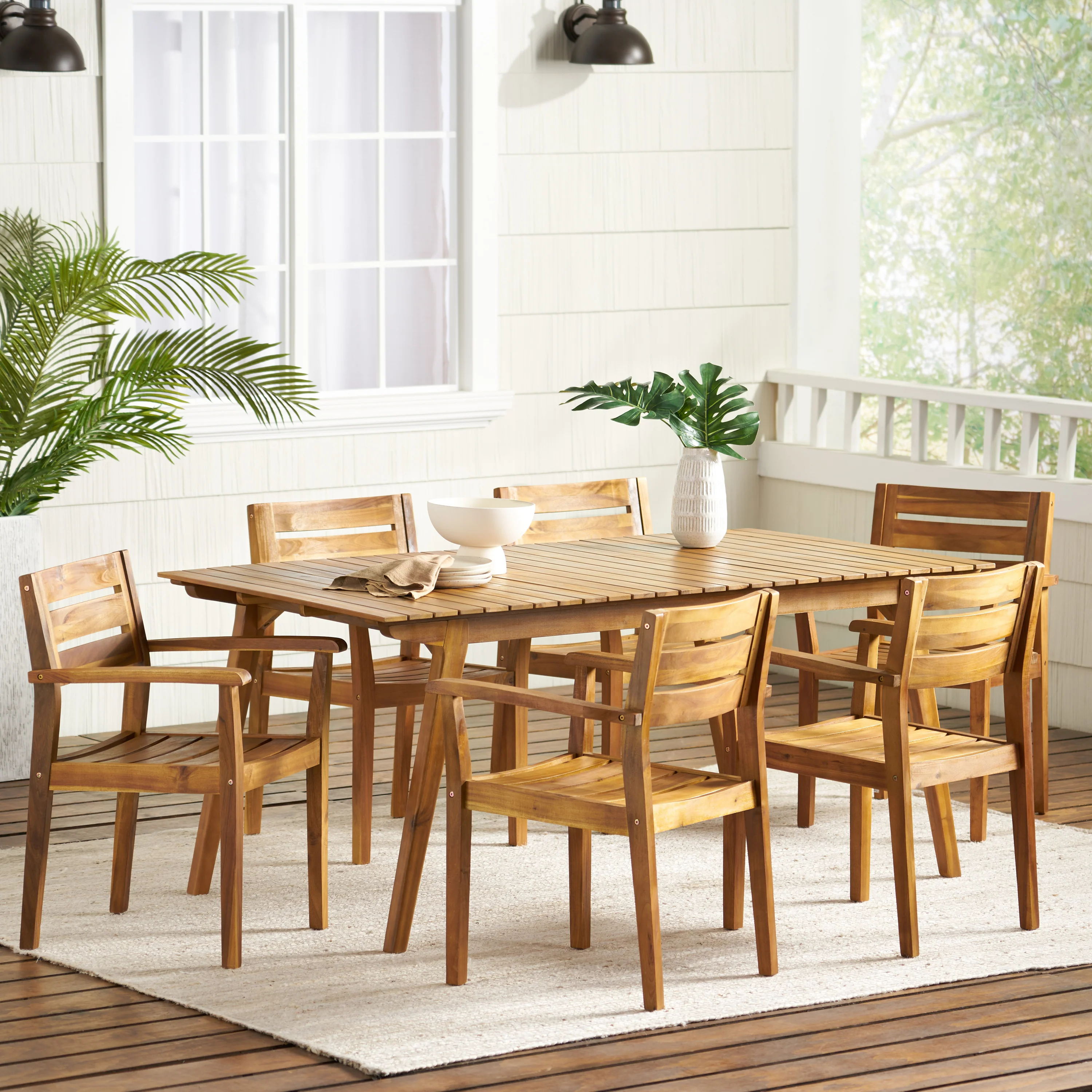 Timor Outdoor 7 Piece Teak Finished Acacia Wood Dining Set - furnishings