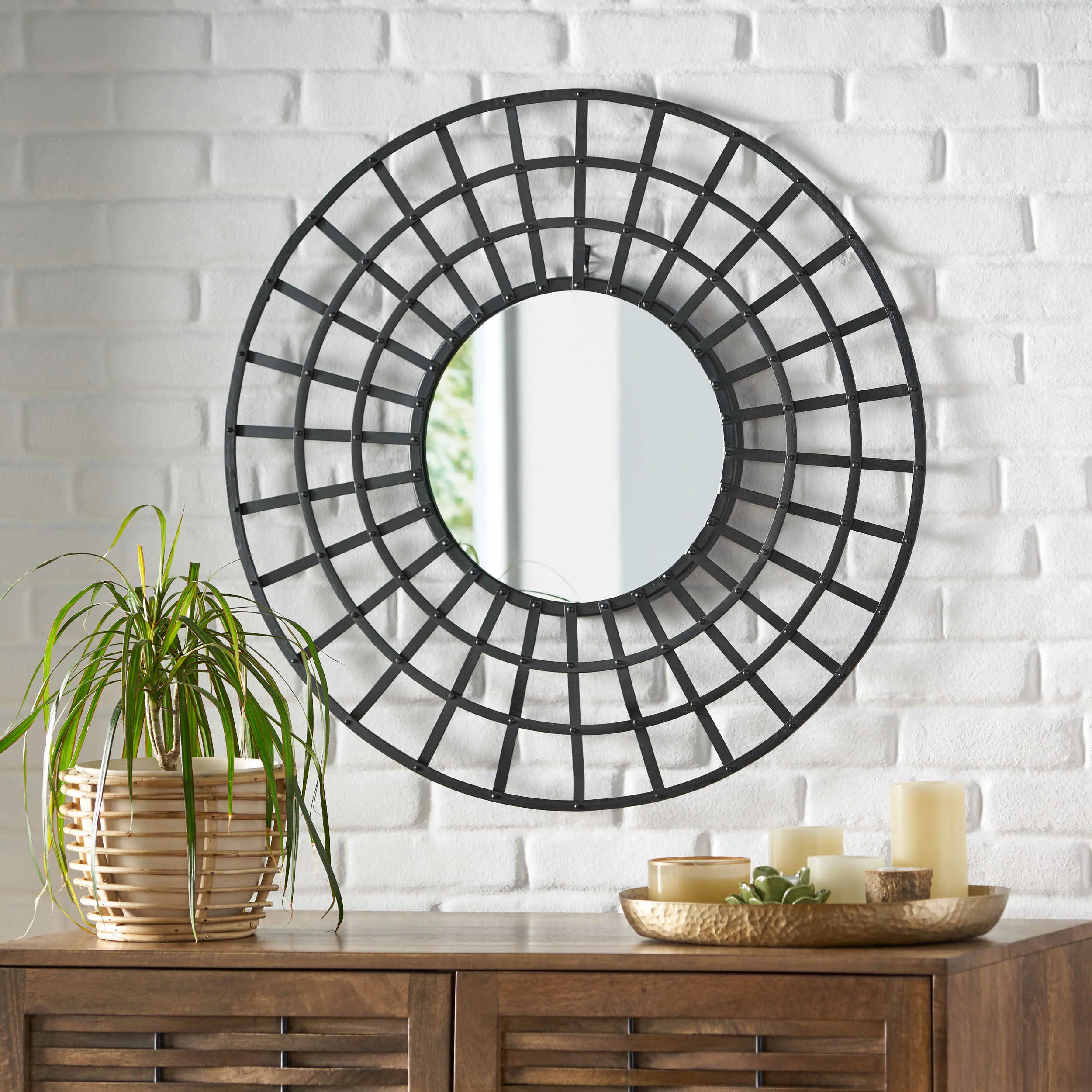 Hiram Handcrafted Modern Round Wall Mirror - furnishings