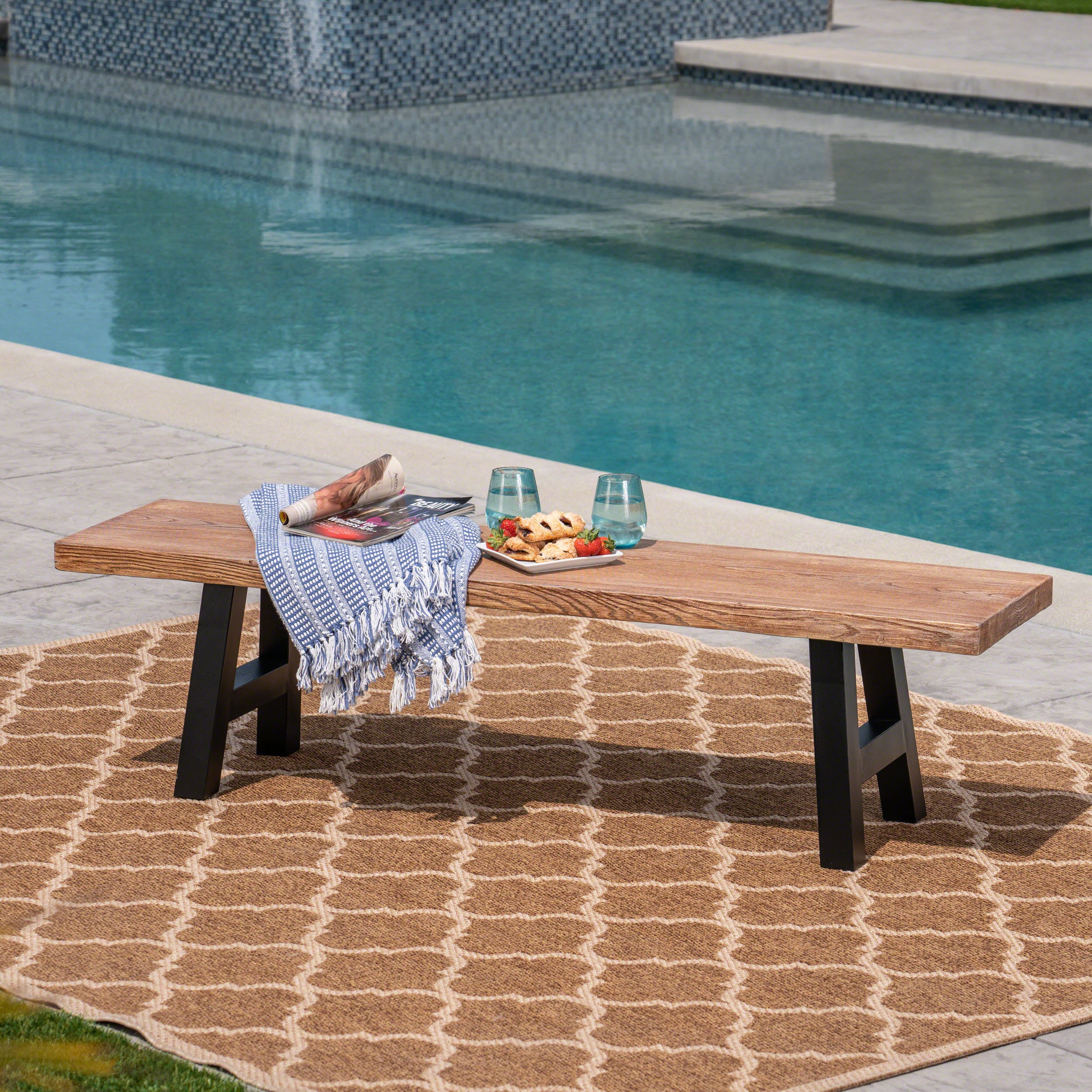 Edward Outdoor Light Weight Concrete Dining Bench - furnishings