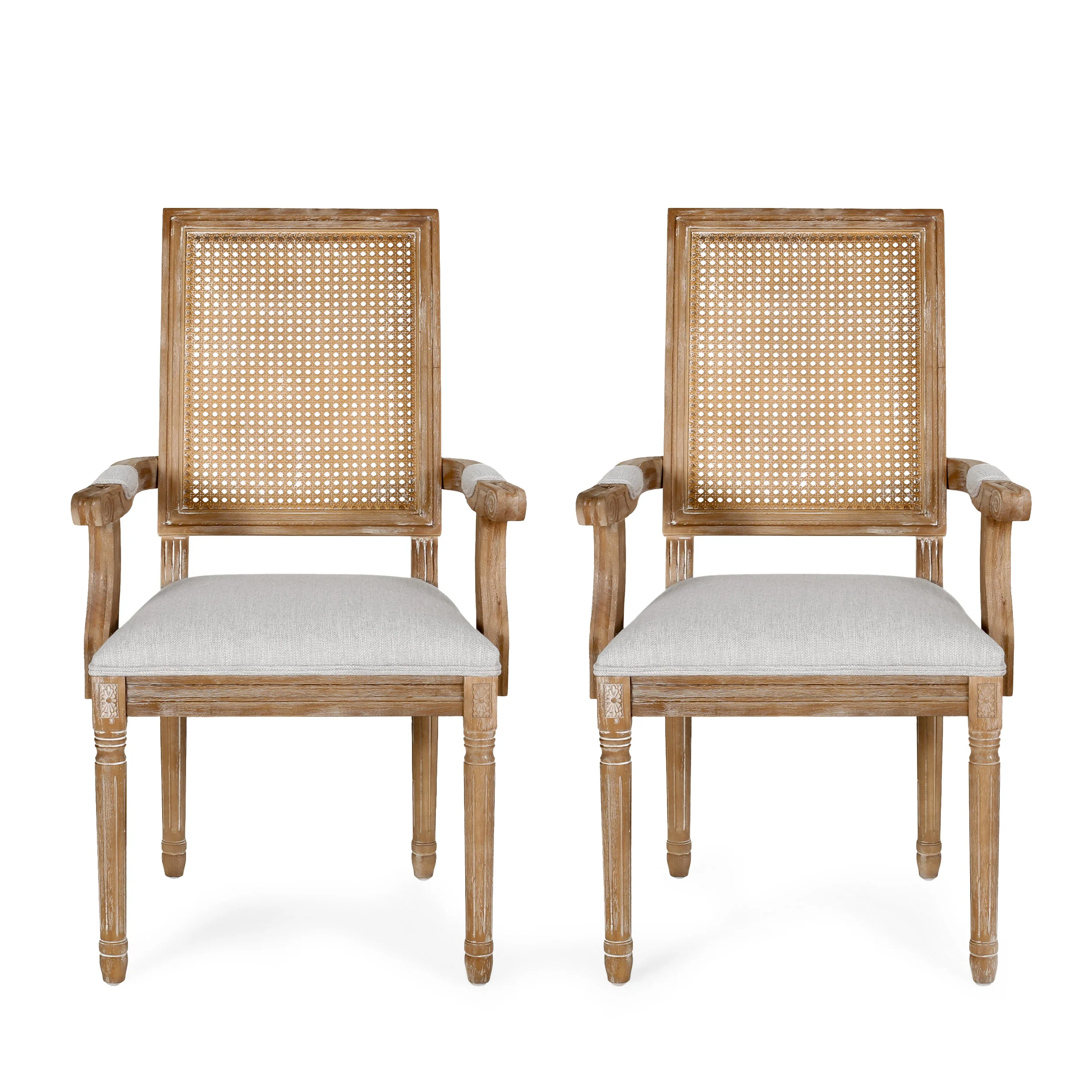 Zentner French Country Upholstered Wood and Cane Upholstered Dining Chairs, Set of 2 - furnishings