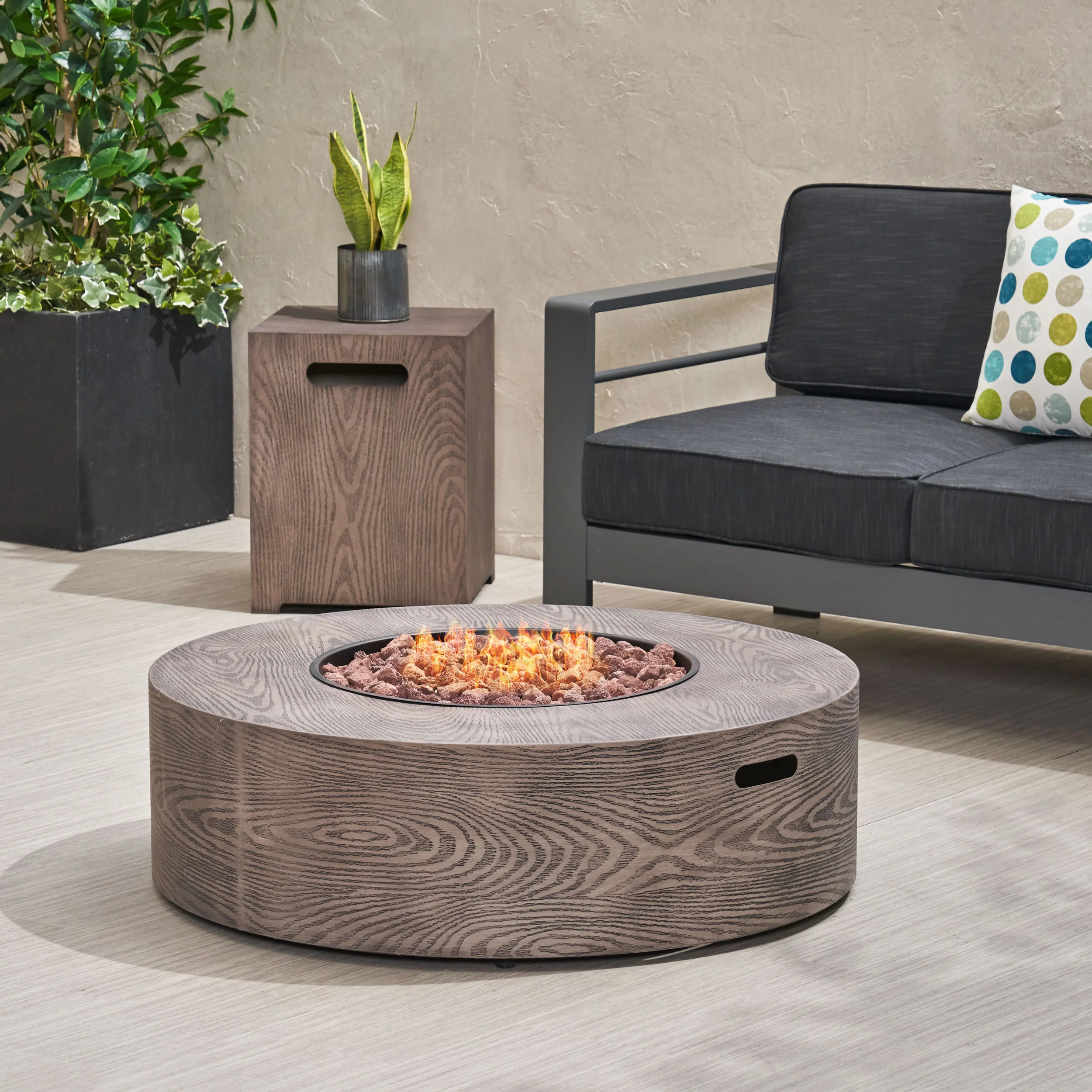 Bremen Outdoor 50,000 BTU Round Fire Pit with Tank Holder - furnishings