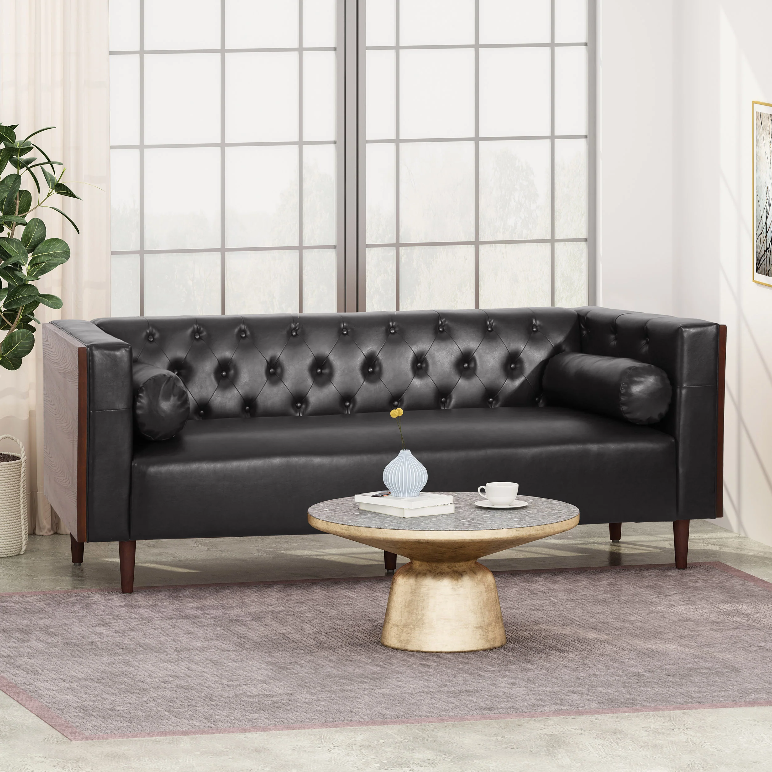 Neilan Contemporary Tufted Deep Seated Sofa with Accent Pillows - furnishings