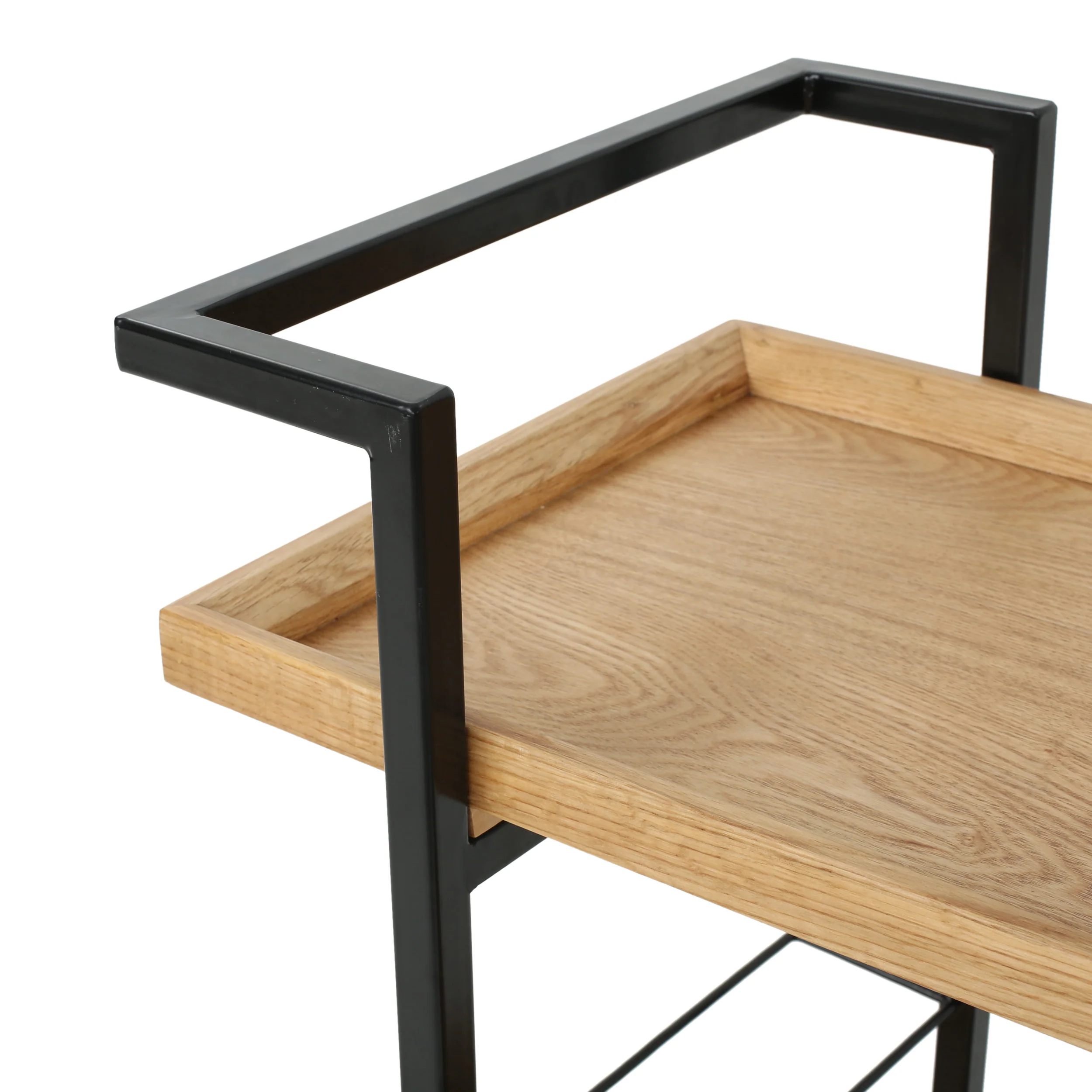 Gerard Modern Industrial Two Shelf Wood Finished Bar Cart with Rolling Casters - furnishings