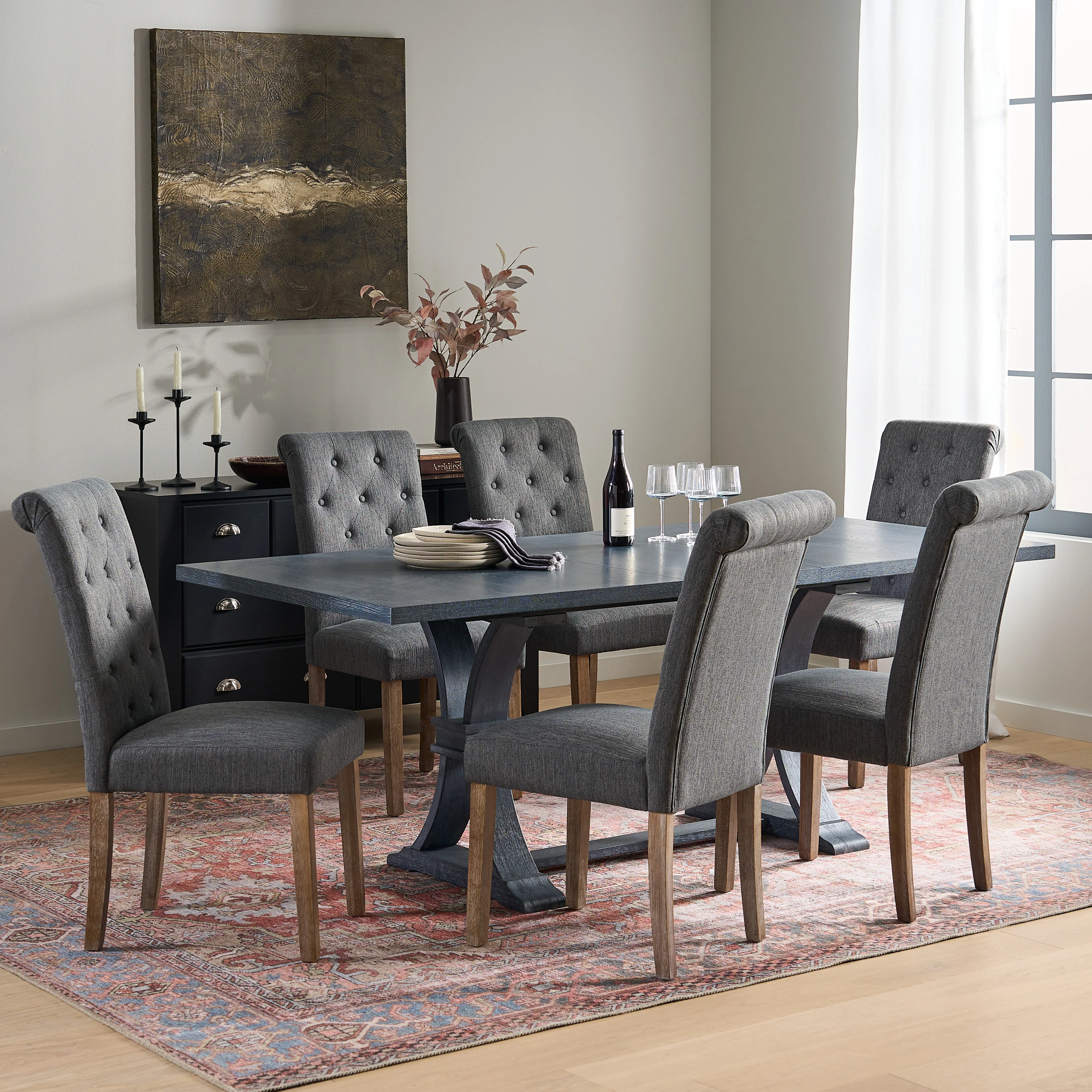 Larkspur Contemporary Fabric Tufted Dining Chairs, Set of 6 - furnishings