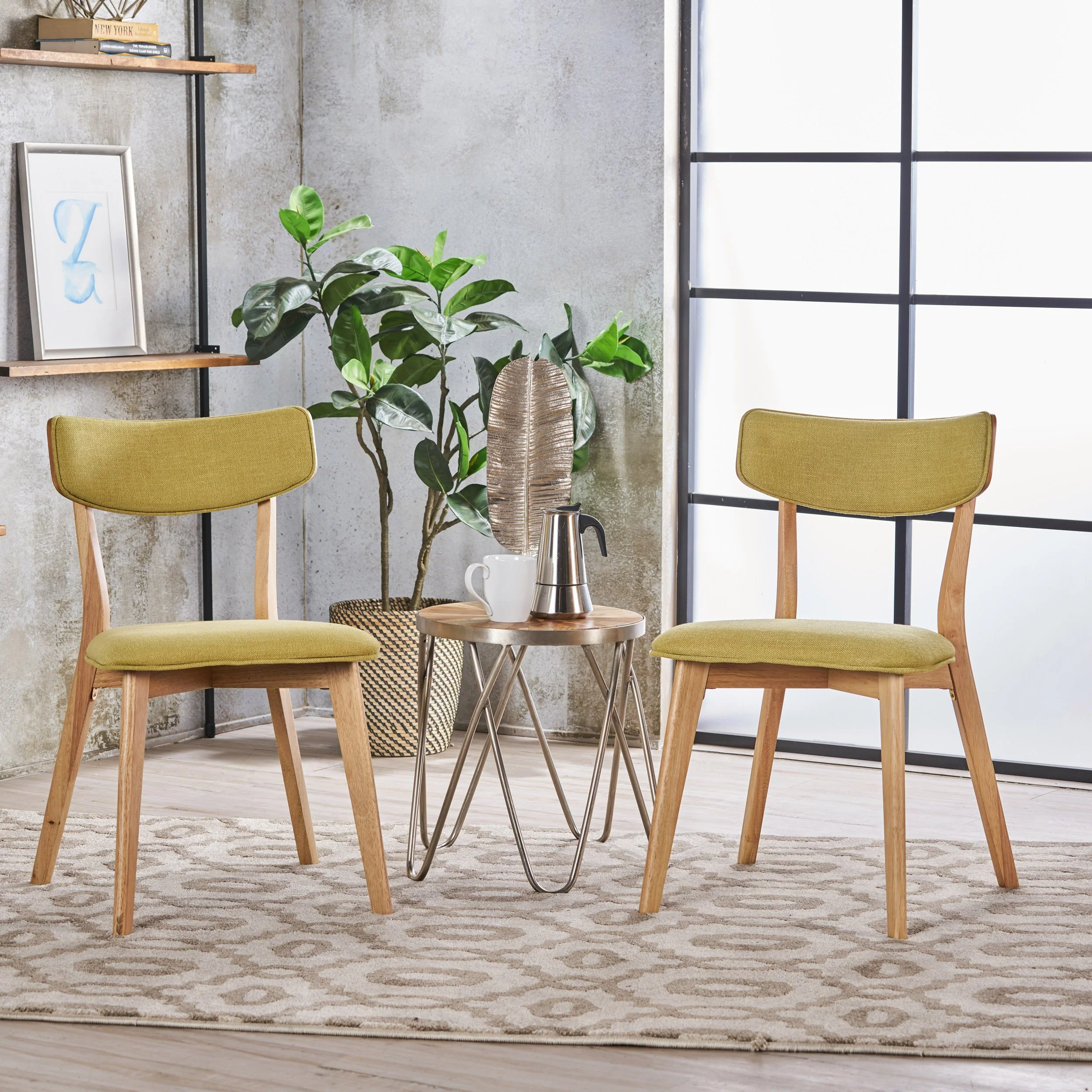 Turat Mid Century Fabric Dining Chairs with Natural Oak Finish(Set of 2) - furnishings