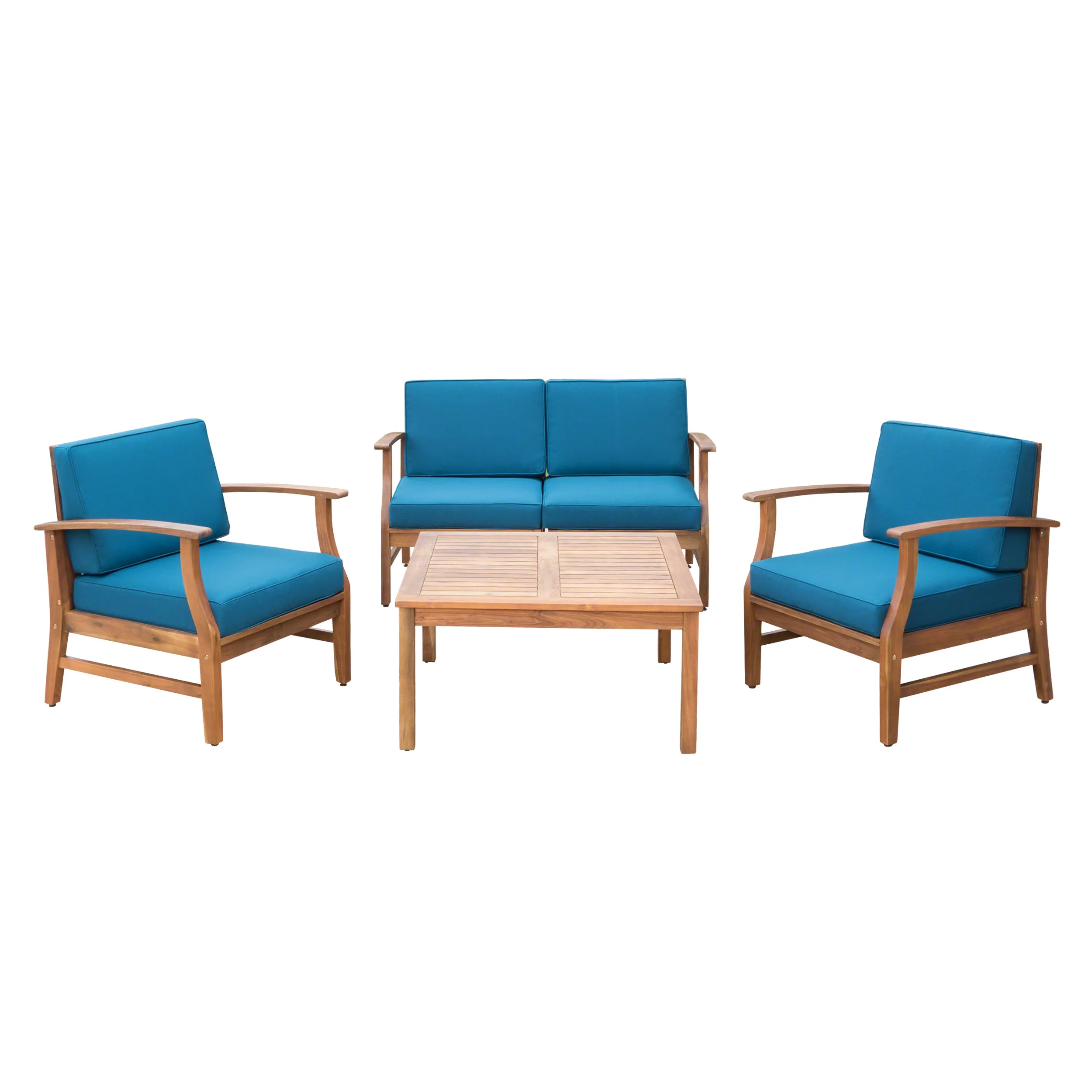 Lorelei Outdoor 4 Seat Teak Finished Acacia Wood Chat Set with Water Resistant Cushions - furnishings