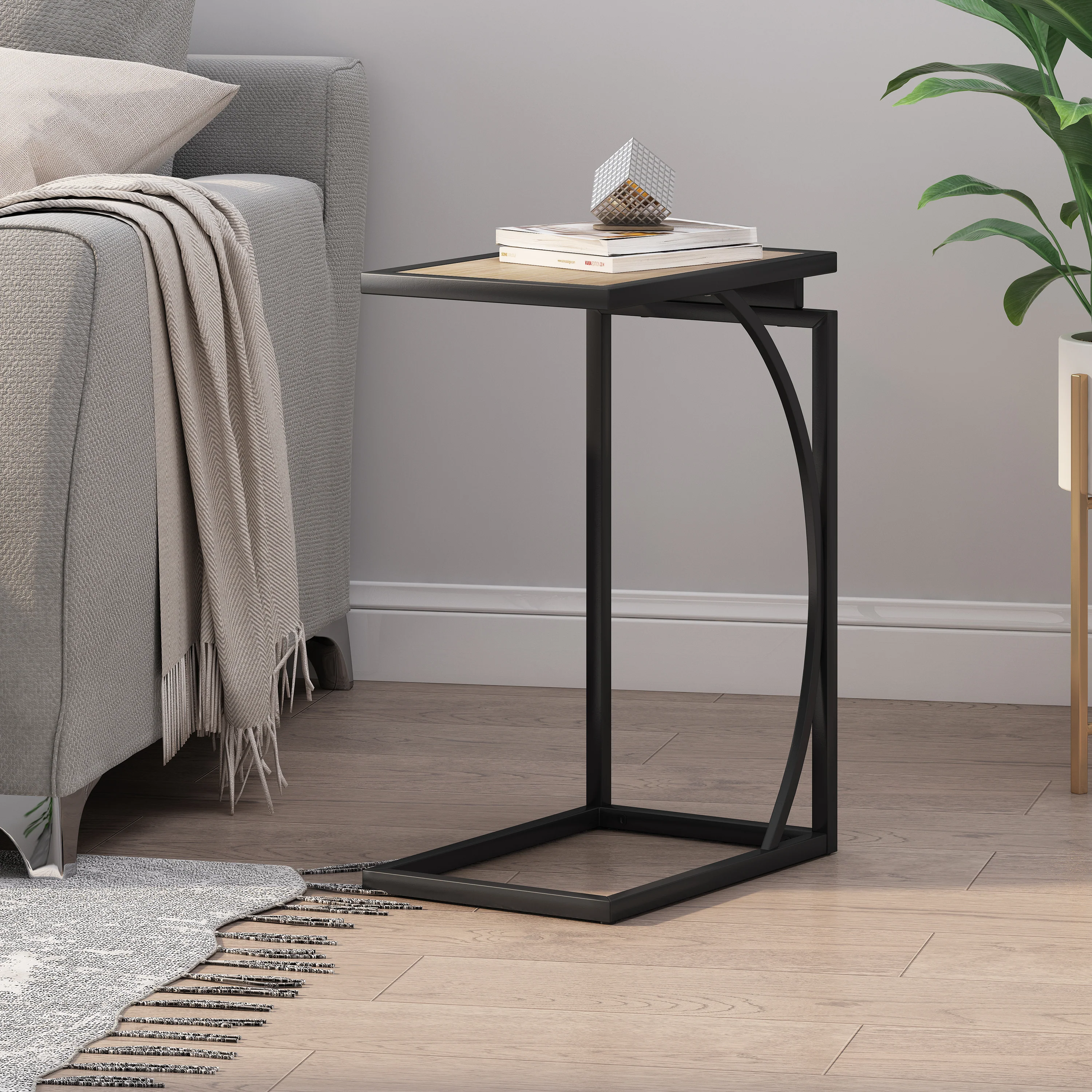 Catileya Modern Industrial C-Shaped End Table - furnishings