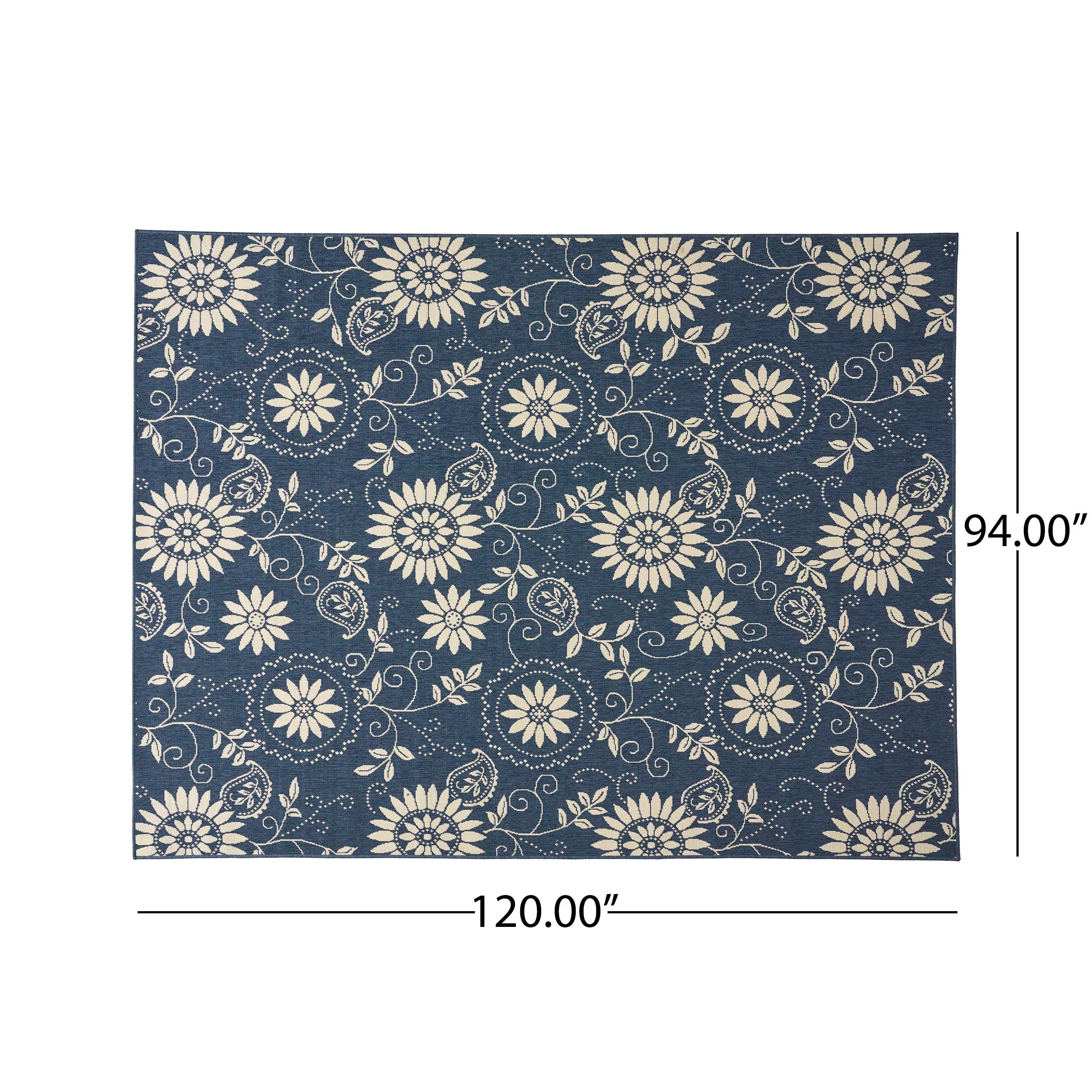 Bubles Outdoor Botanical Area Rug, Blue and Ivory - furnishings