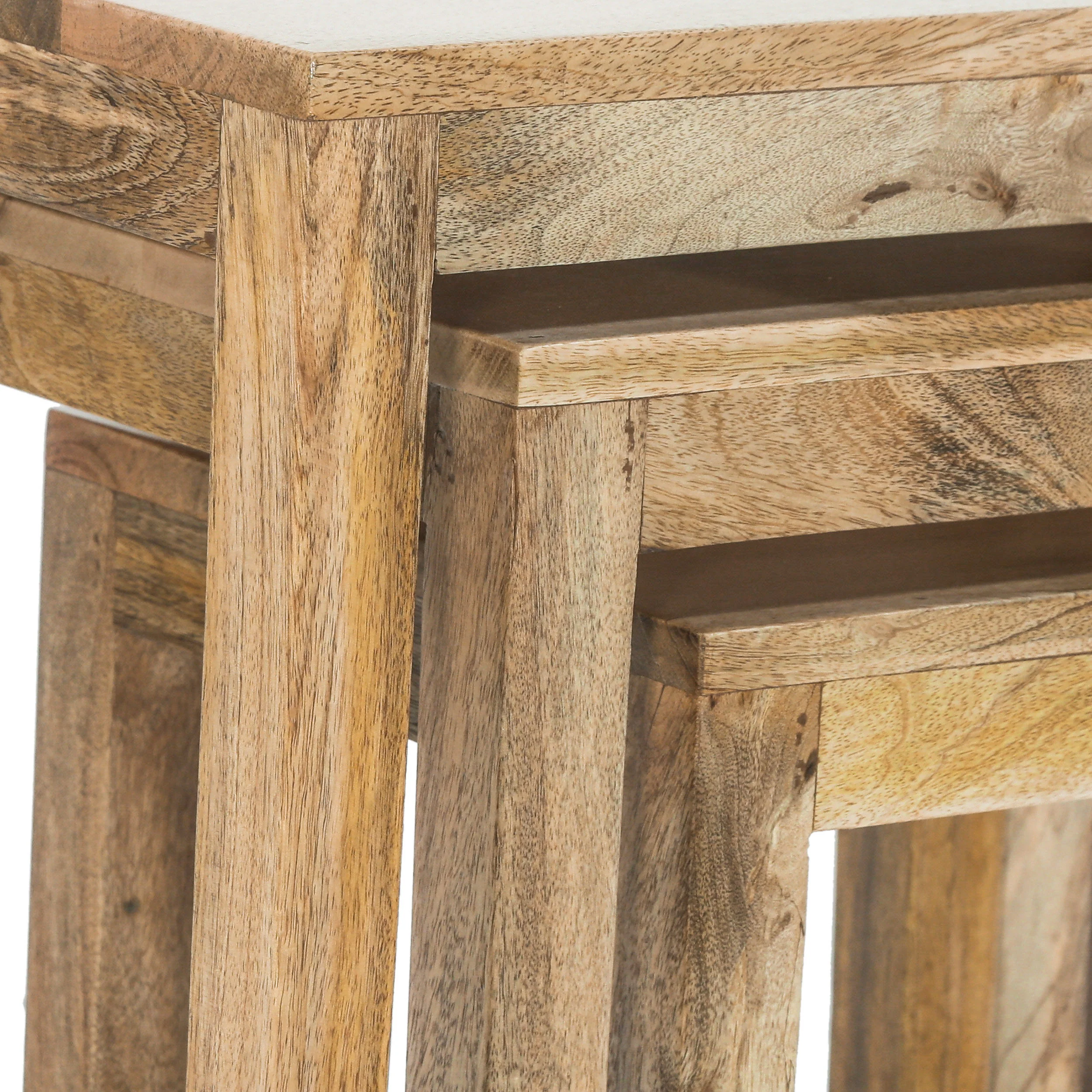Farnum Rustic Handcrafted Mango Wood Nested Side Tables (Set of 3), Natural - furnishings