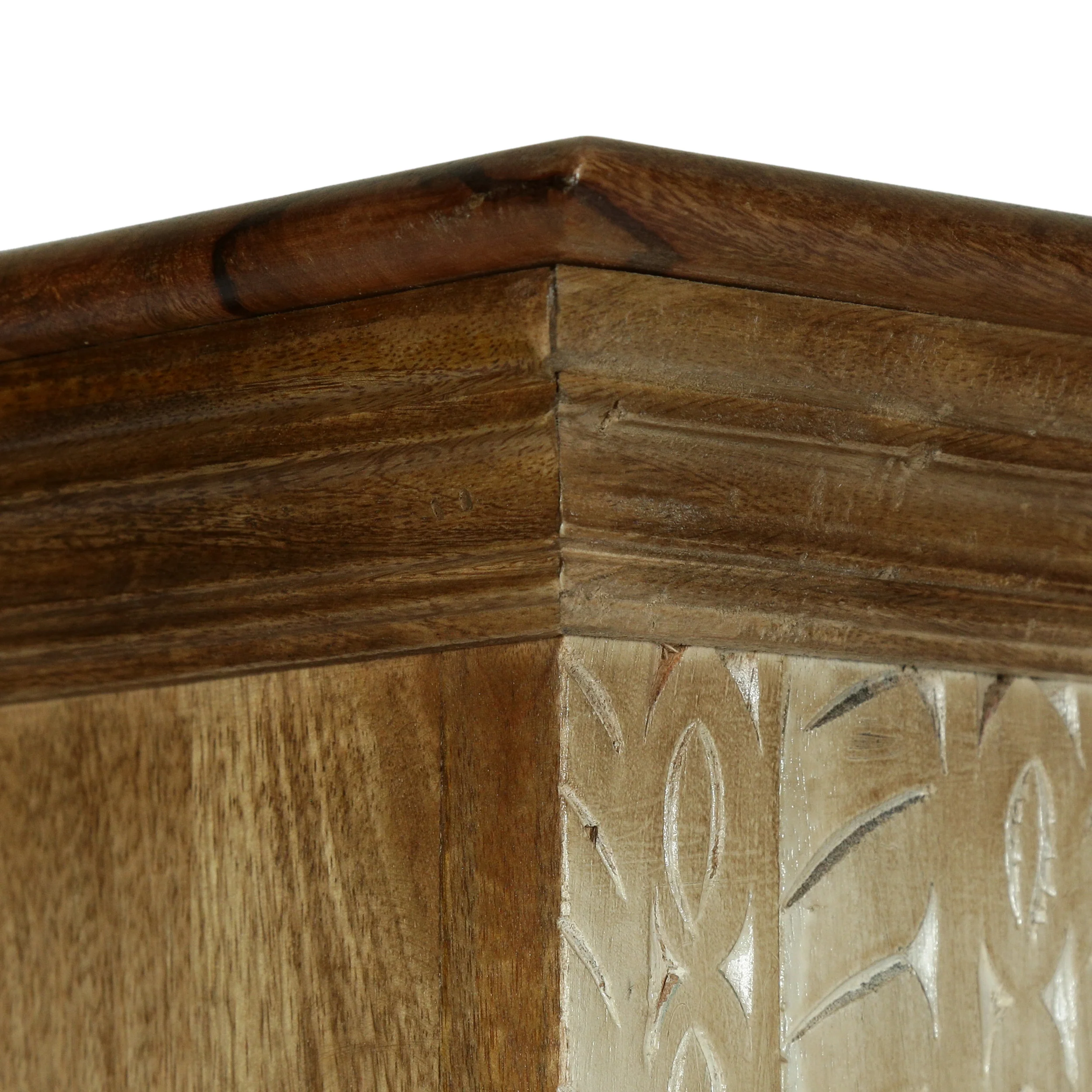 Toccoa Boho Handcrafted Mango Wood Bookcase, Walnut and Distressed White - furnishings