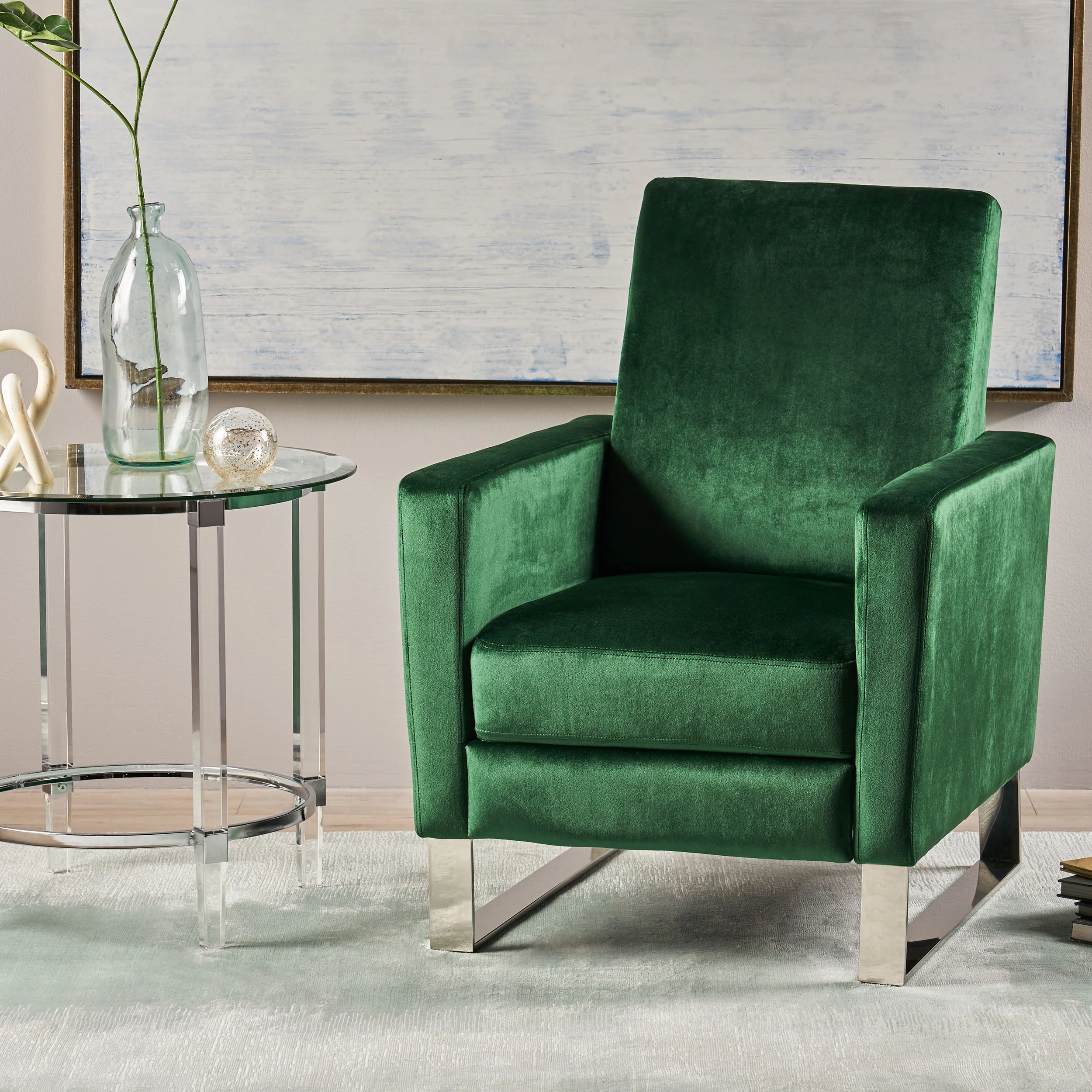 Arvin Modern Push Back High Leg Recliner with Stainless Steel Legs - furnishings