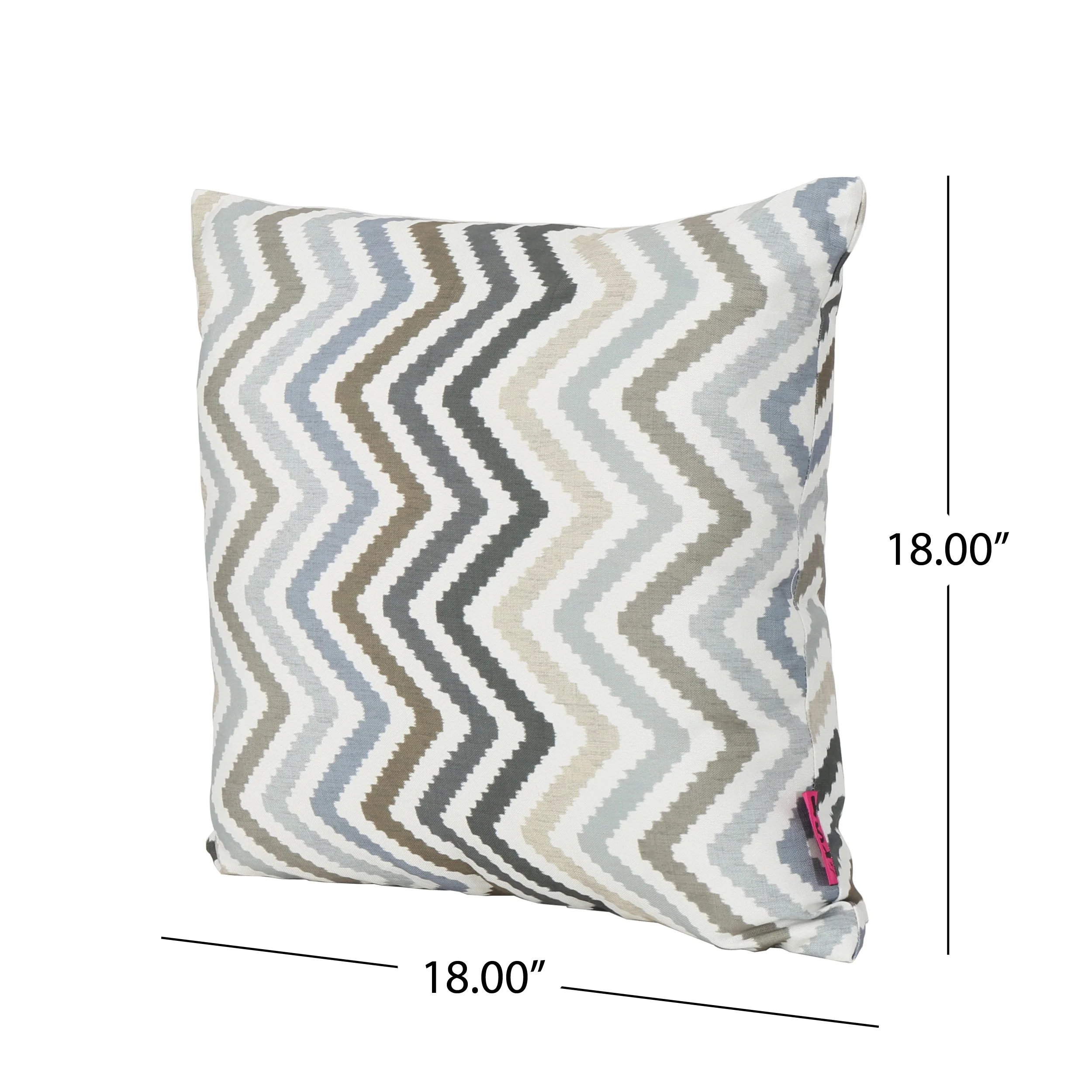 Callon Indoor Grey, Blue, and Brown Zig Zag Striped Water Resistant Square Throw Pillow - furnishings