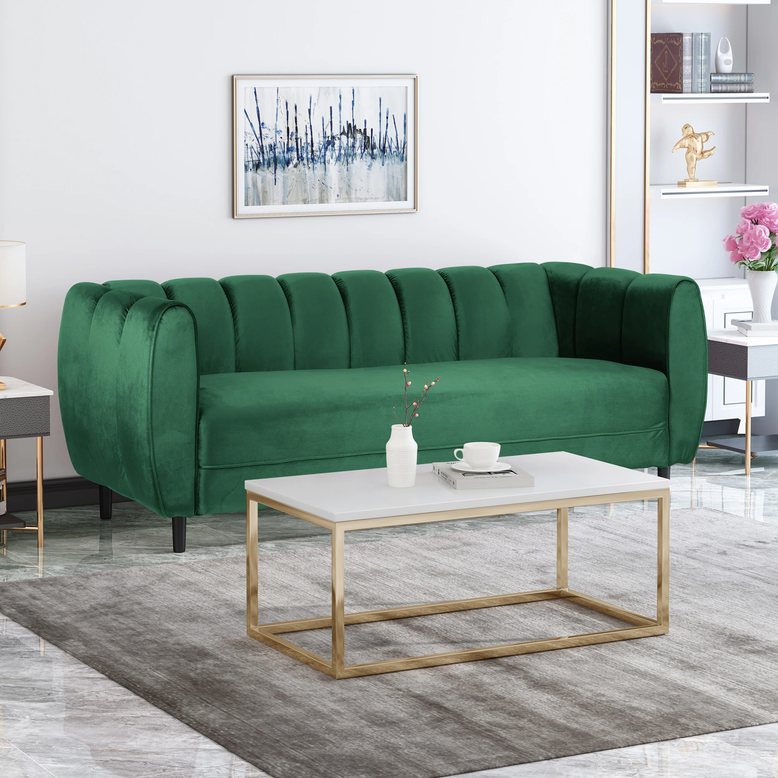 Karimah Modern Velvet 3 Seater Sofa - furnishings