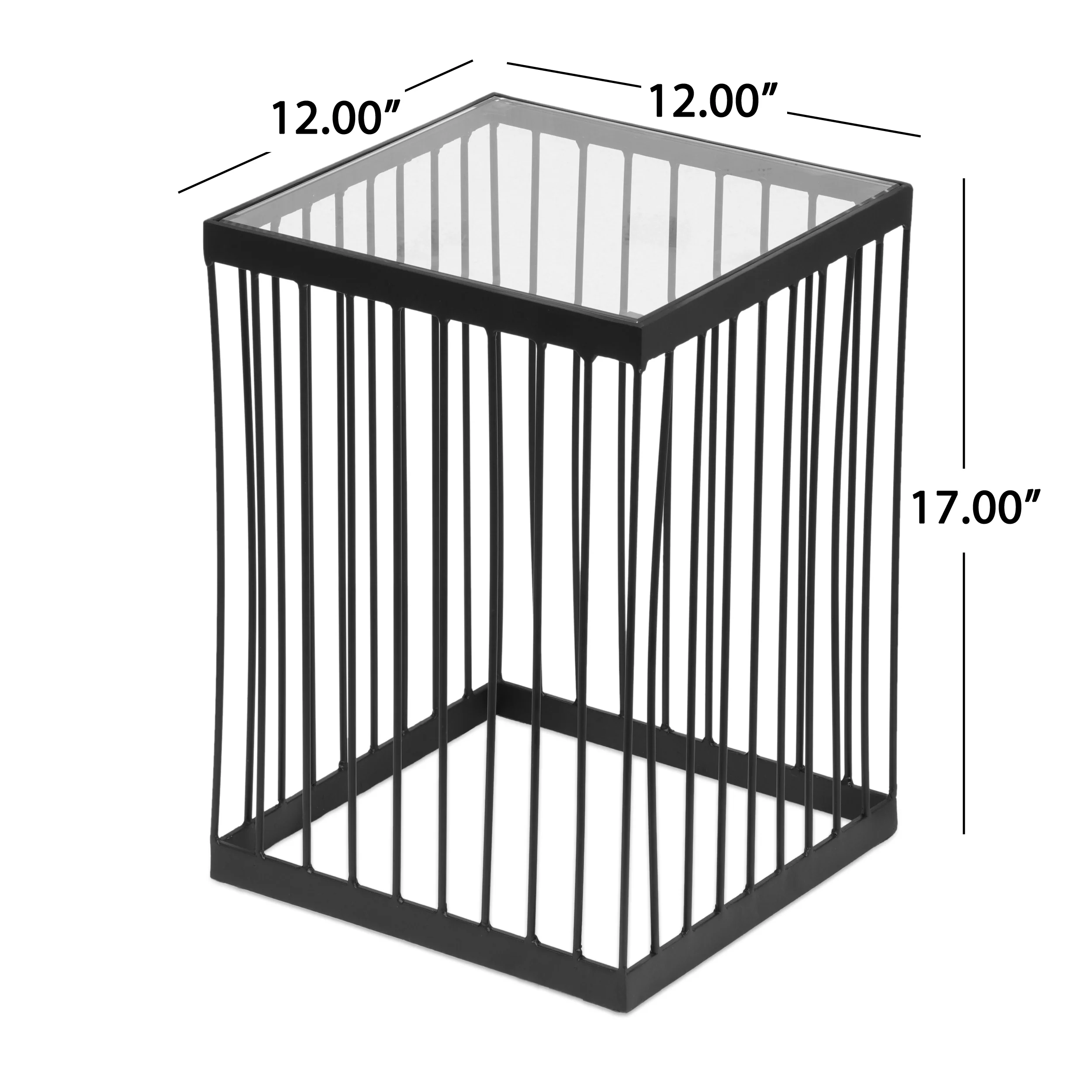 Plevna Contemporary Handcrafted Cage Side Table with Glass Top, Black and Clear - furnishings