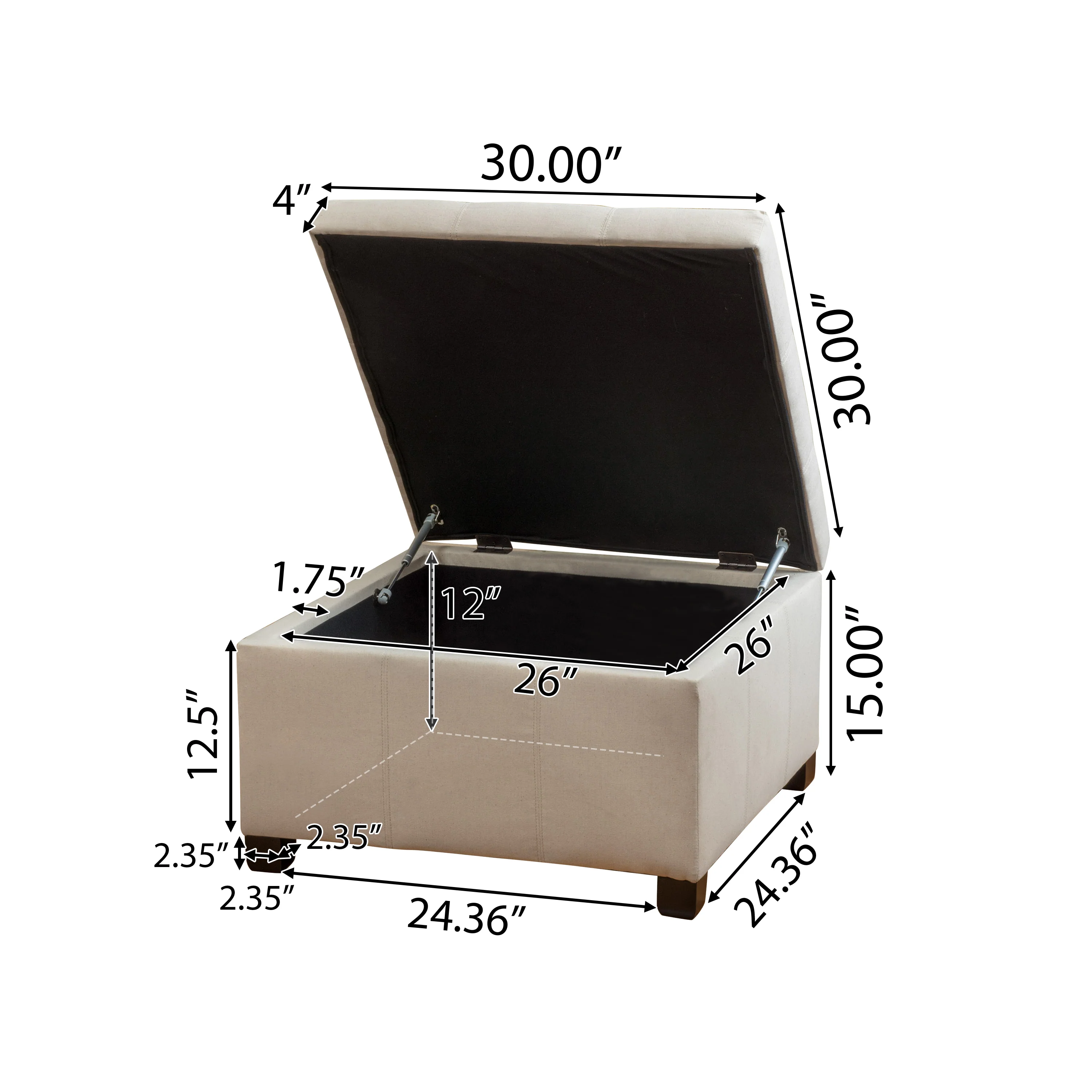 Kensington Fabric Square Storage Ottoman Coffee Table - furnishings