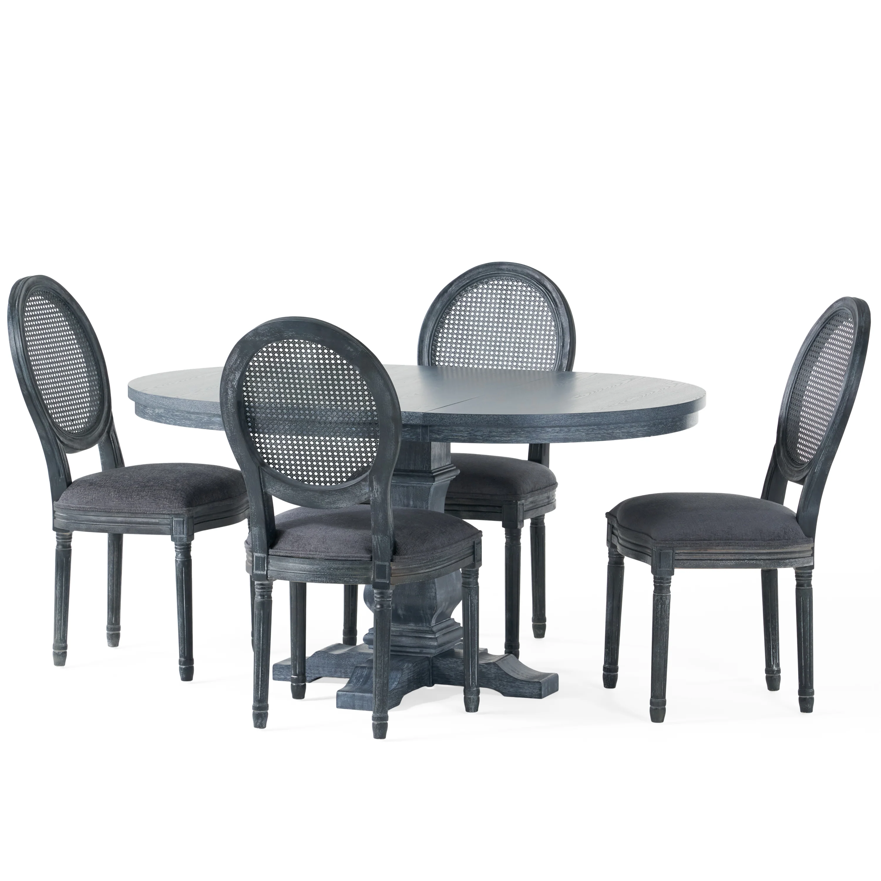 Lintz French Country Wood and Cane 5-Piece Expandable Oval Dining Set - furnishings