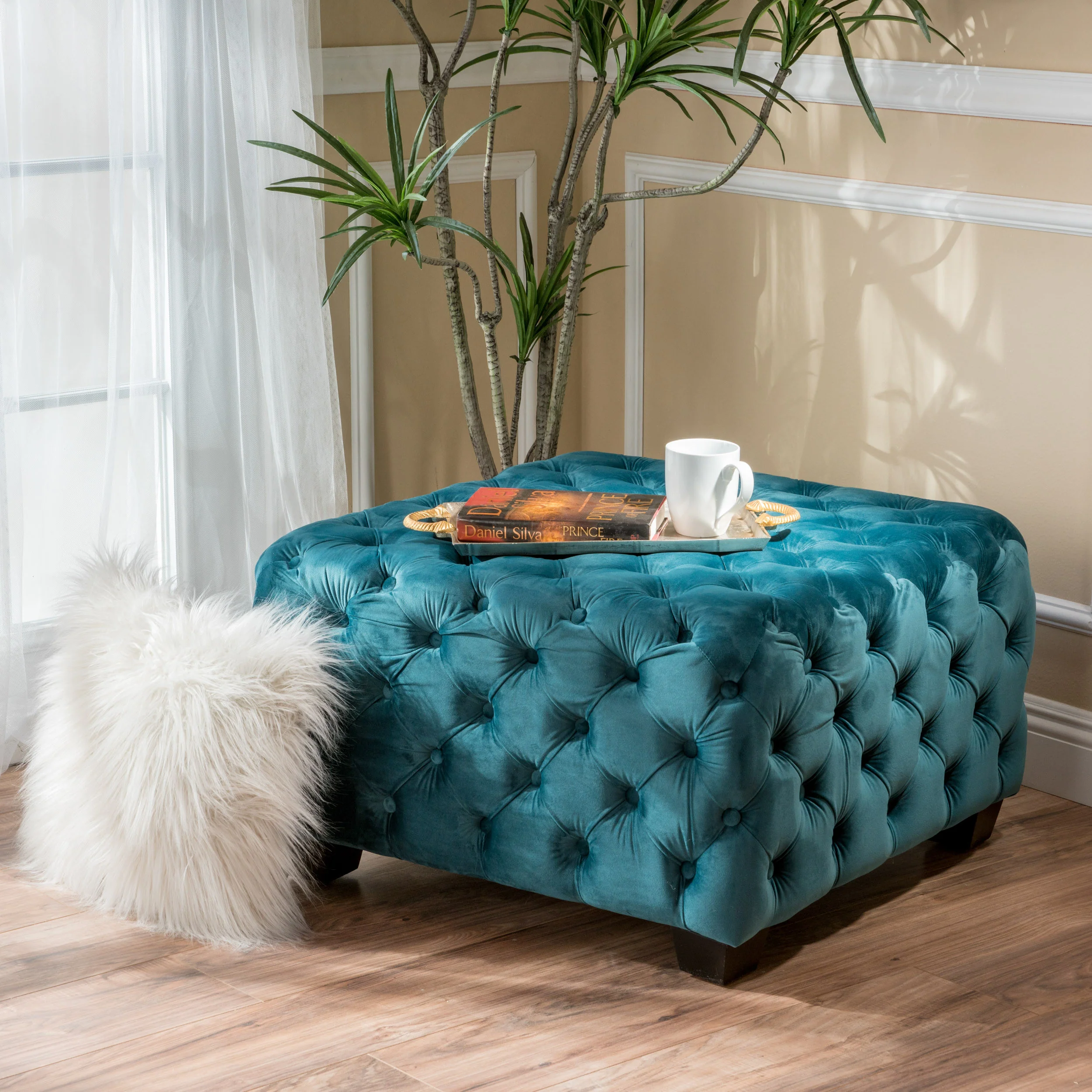 Provence Tufted New Velvet Fabric Ottoman Pouf - furnishings