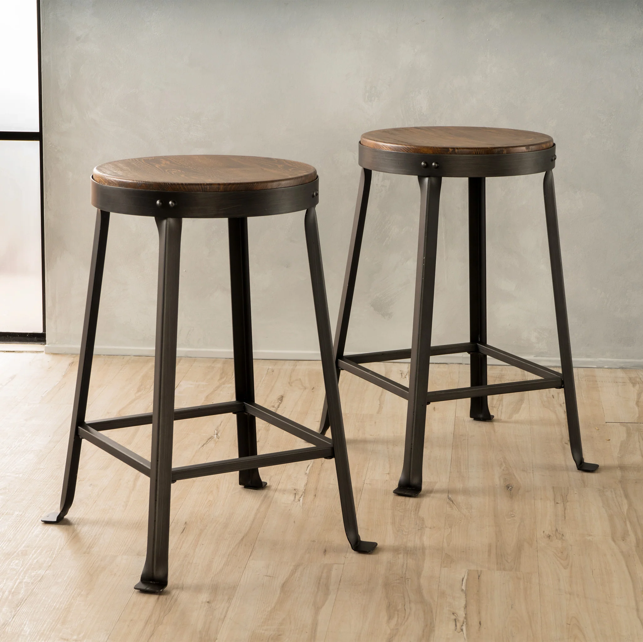 Garel 24-Inch Brown Weathered Wood Counter Stool (Set of 2) - furnishings