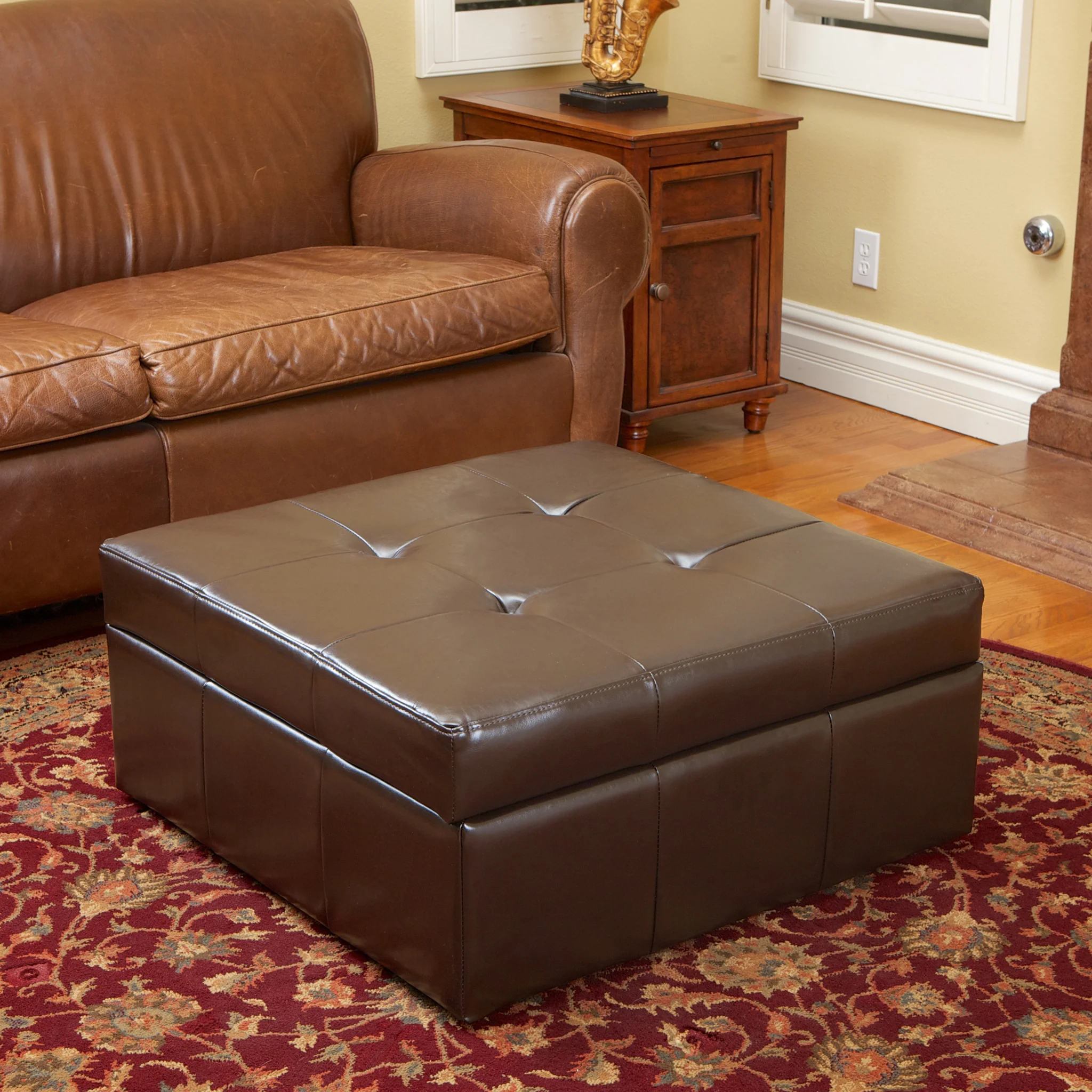 Westridge Brown Leather Storage Ottoman - furnishings