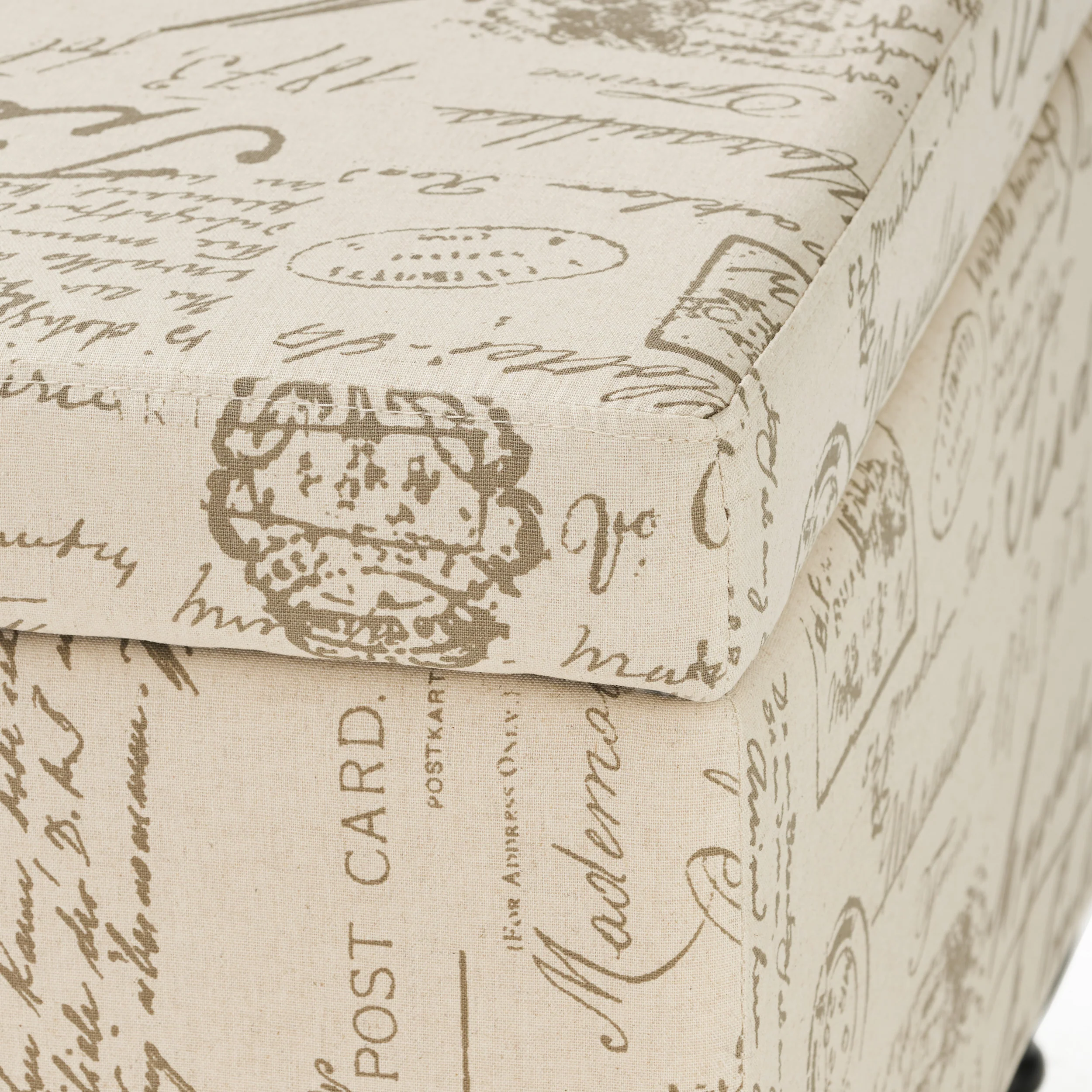 Kingsbury Fabric Storage Ottoman Bench with French Script - furnishings