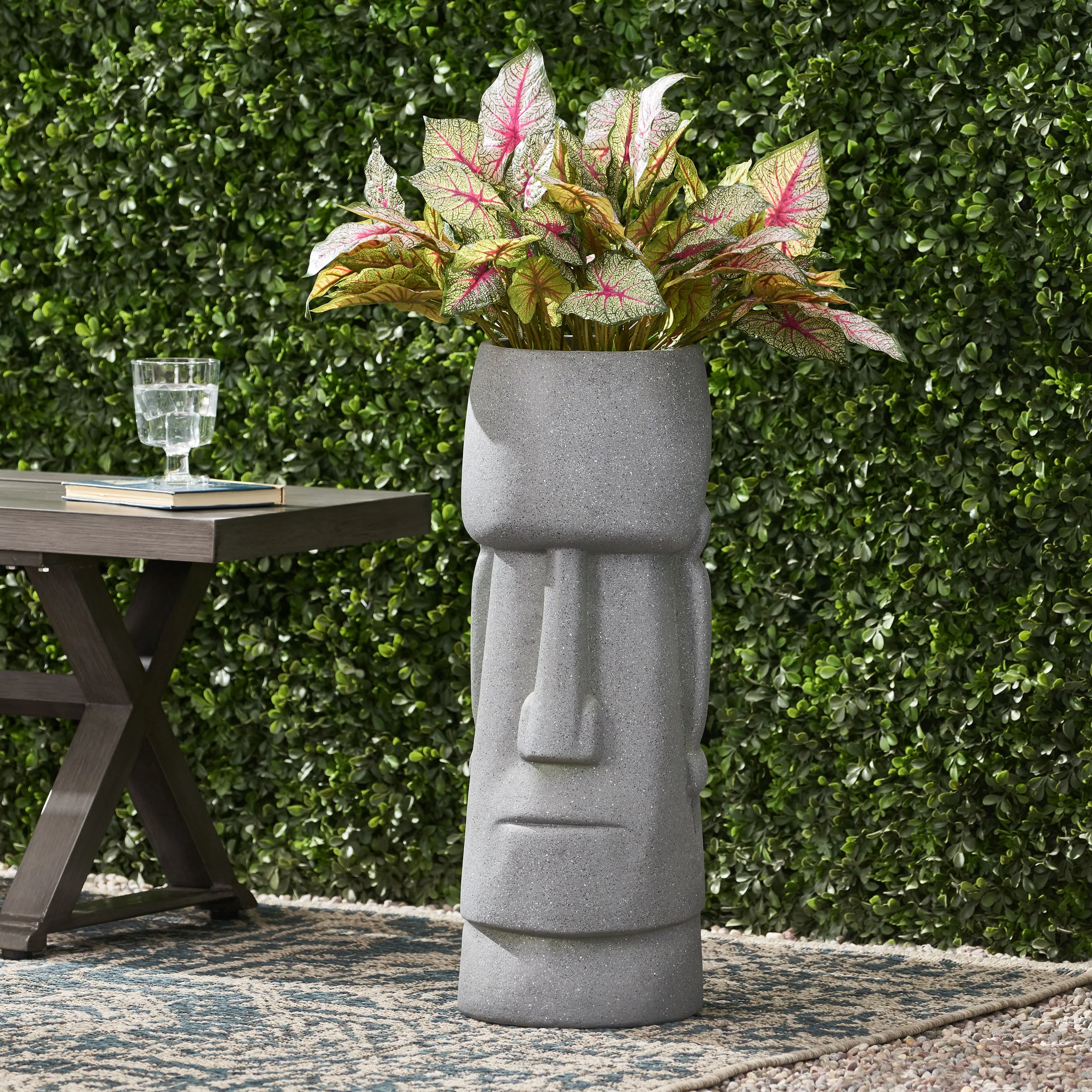 Harrod Outdoor Easter Island Statue Decorative Planter, Stone Gray - furnishings