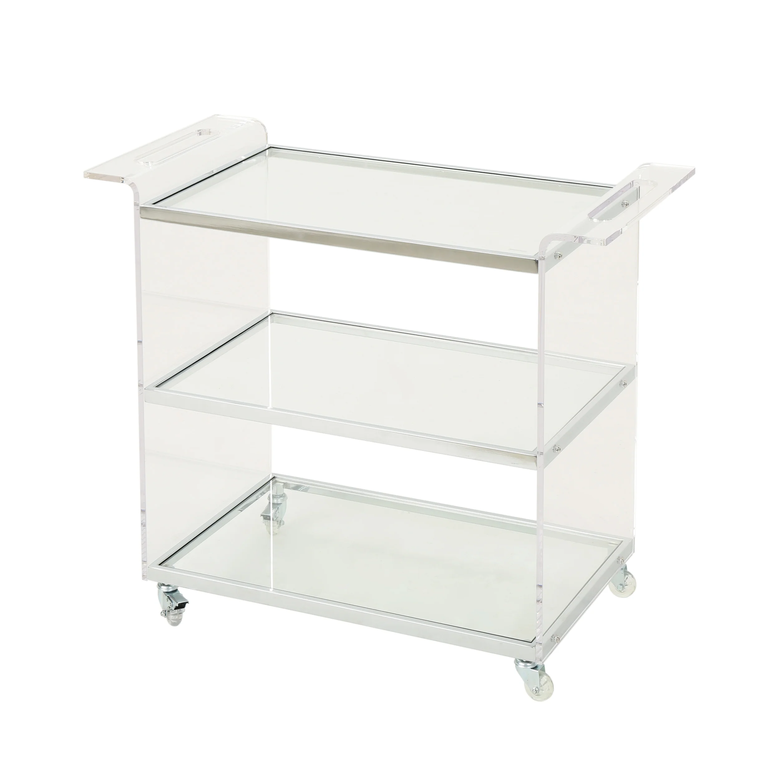 Eve Acrylic Bar Trolley with Glass Shelves, Clear - furnishings