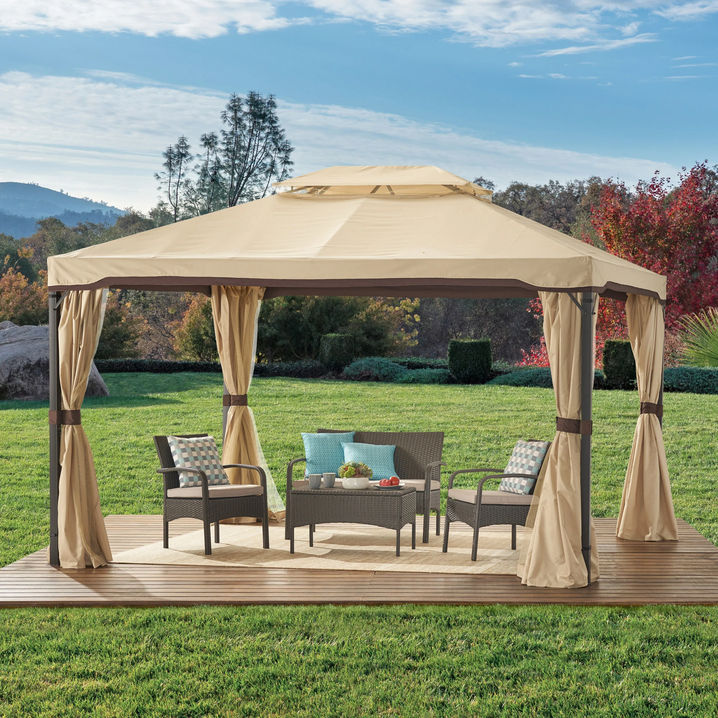 Erika Outdoor 10' x 12' Gazebo with Water Resistant Canopy, Beige - furnishings