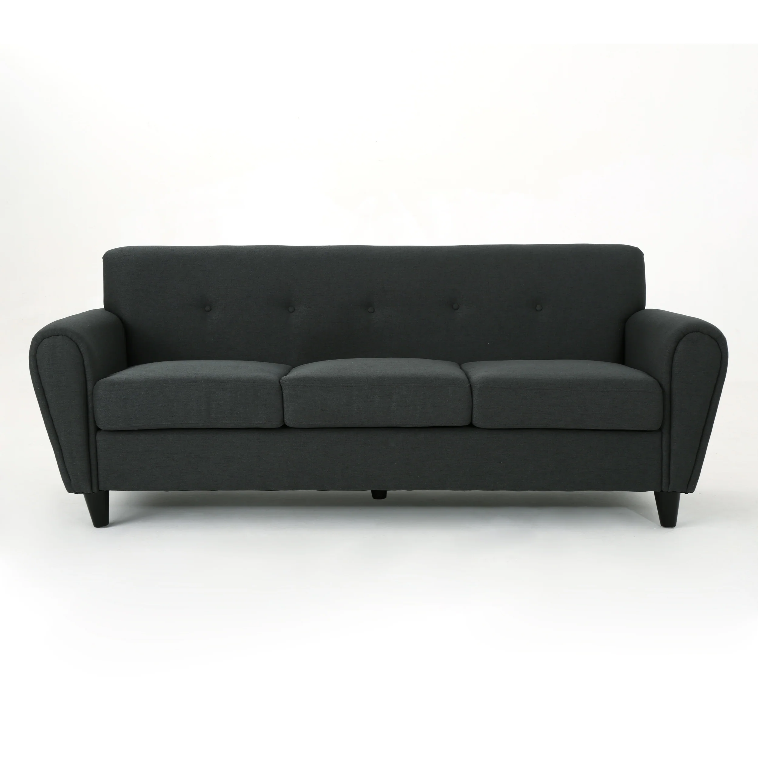 Emily Contemporary Button Tufted Fabric Upholstered Three-Seater Sofa - furnishings