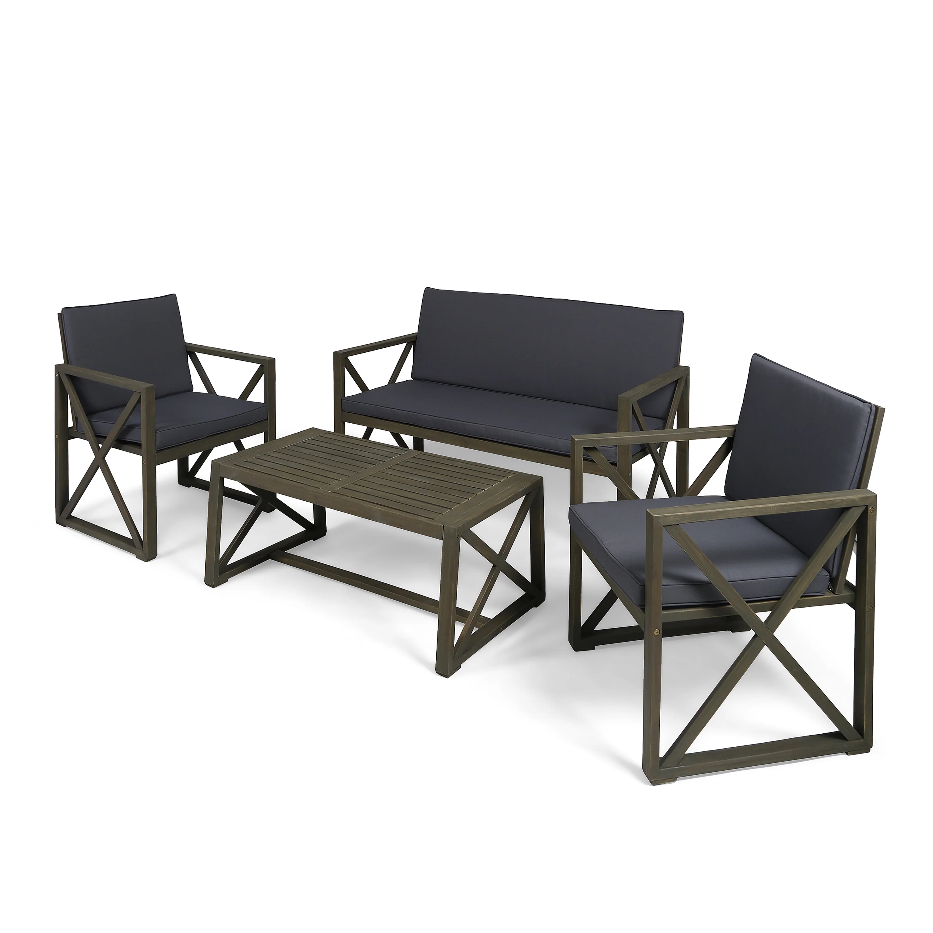 Penny Outdoor Acacia Wood 4 Piece Chat Set with Cushions - furnishings