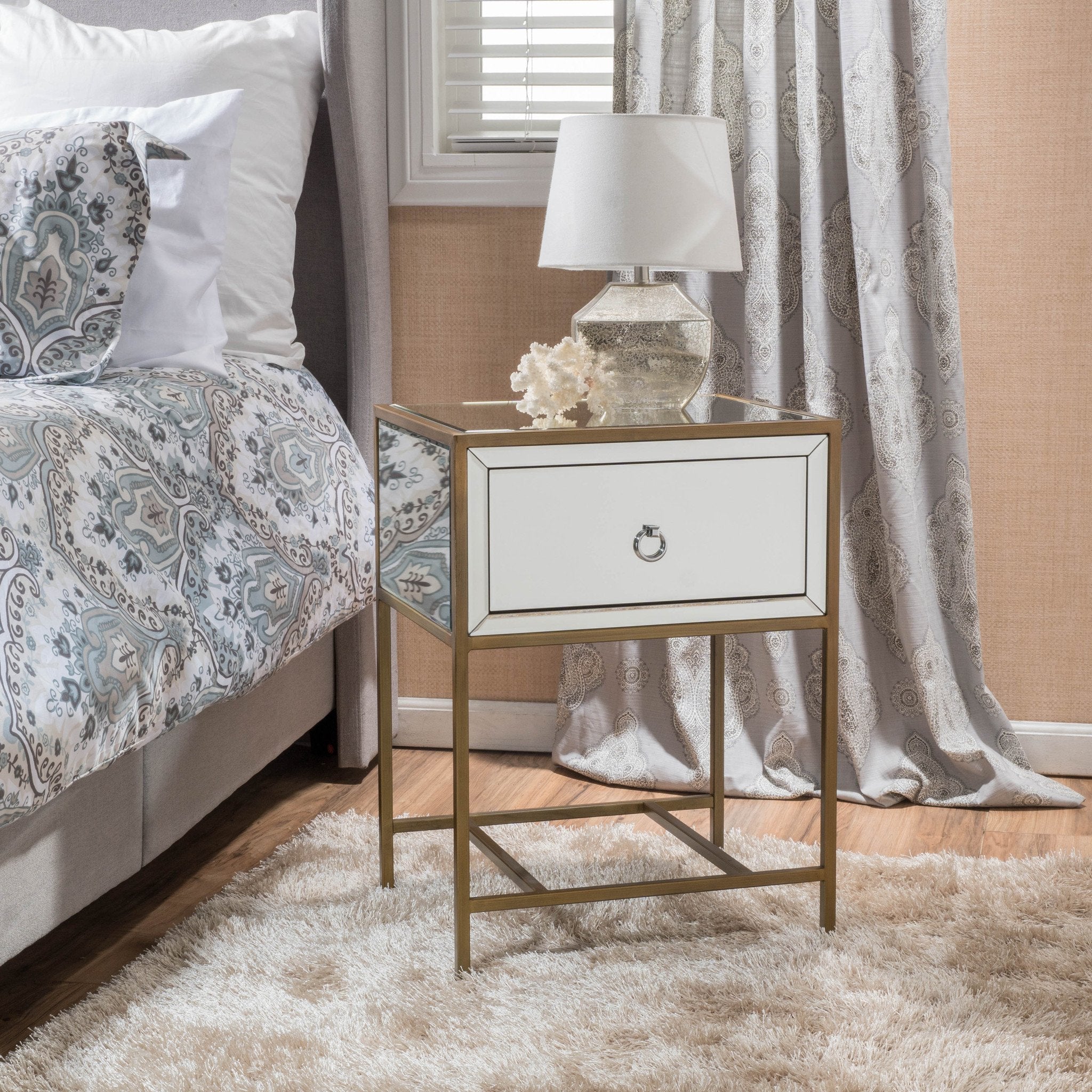 Essa Mirrored Gold Single Drawer Side Table - furnishings