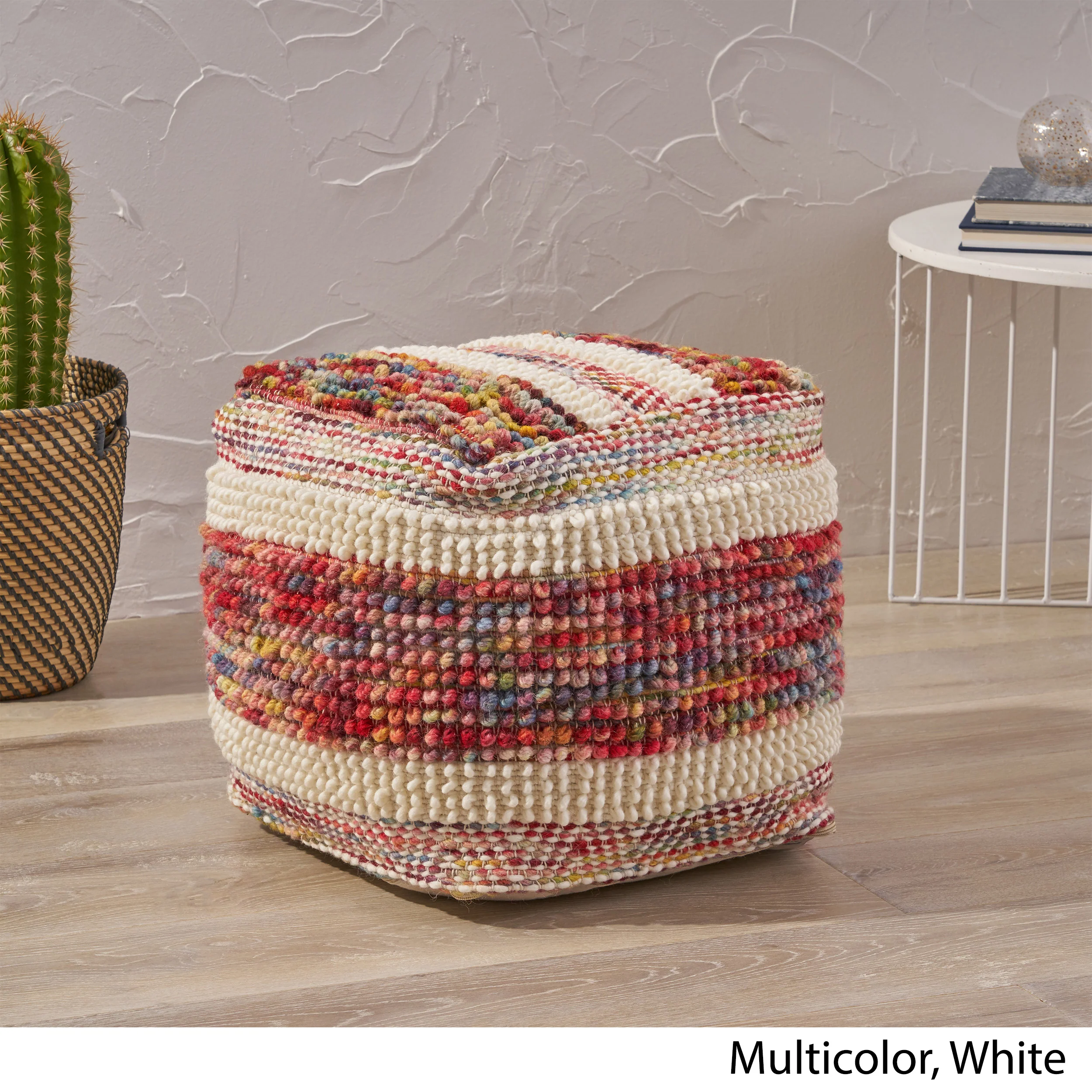 Trevin Boho Wool and Cotton Ottoman Pouf - furnishings