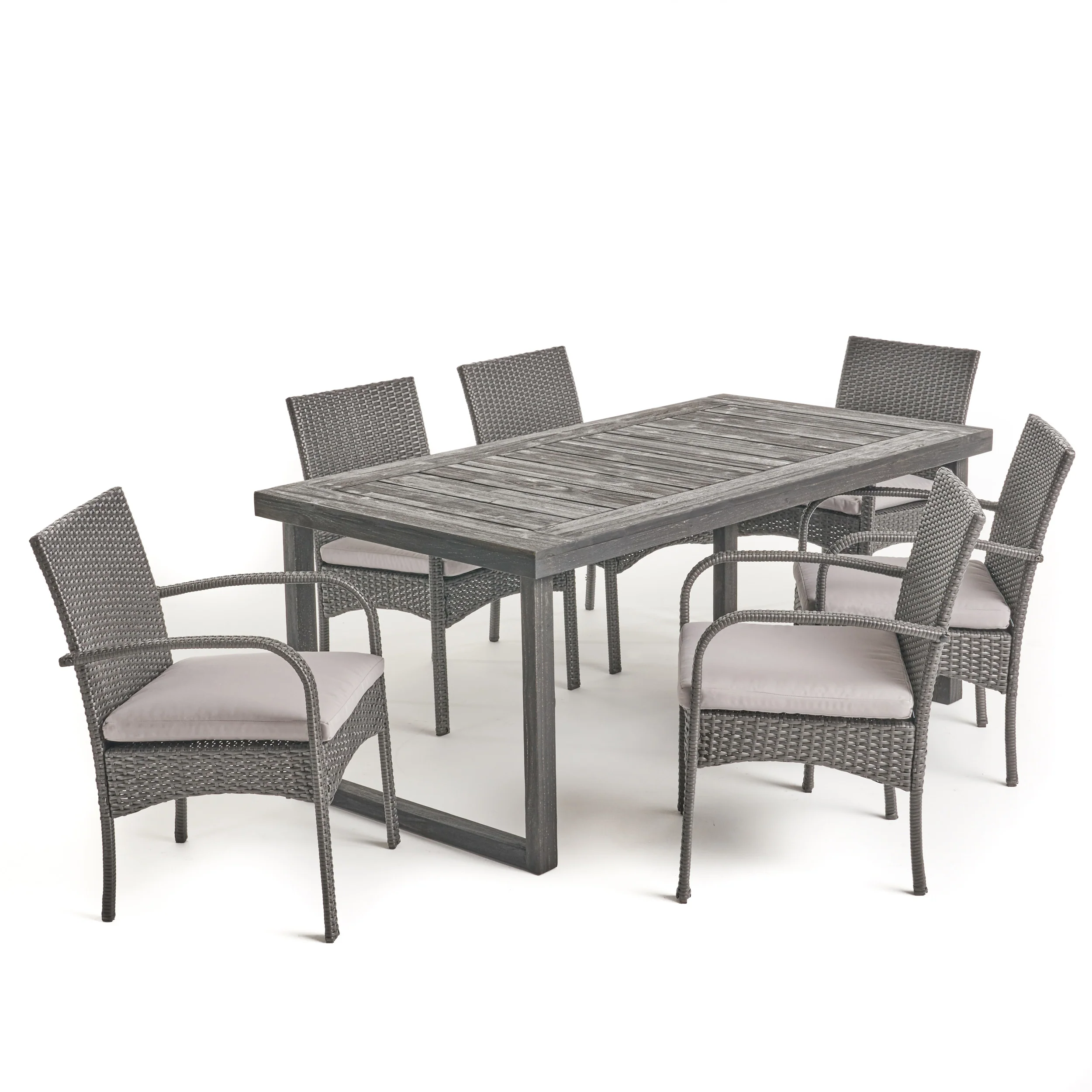 Doris Outdoor 6-Seater Acacia Wood Dining Set with Wicker Chairs - furnishings