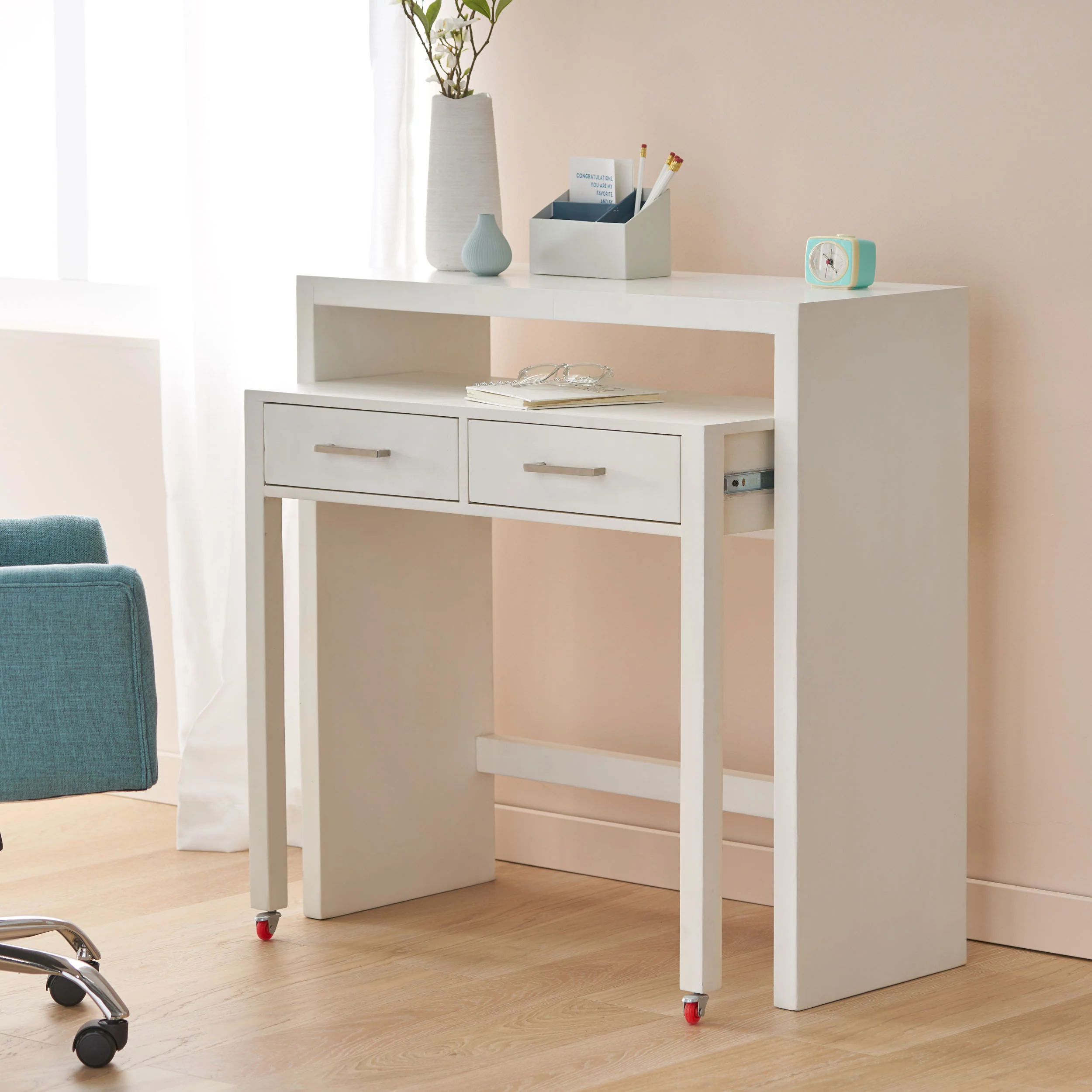 Axelle Contemporary Mango Wood Secretary Desk with Storage, White - furnishings