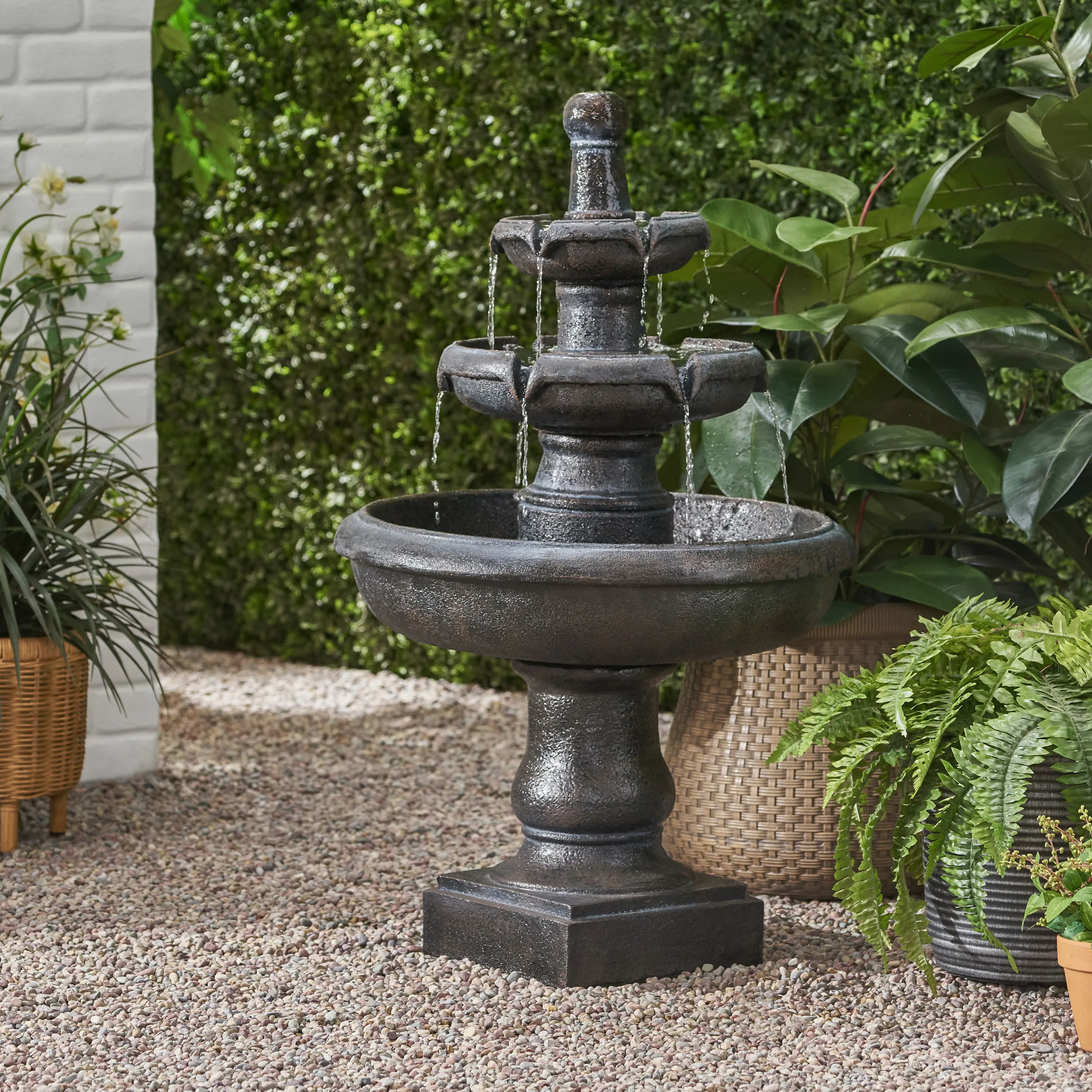 Irwington Outdoor 3-Tier Fountain, Dark Gray - furnishings