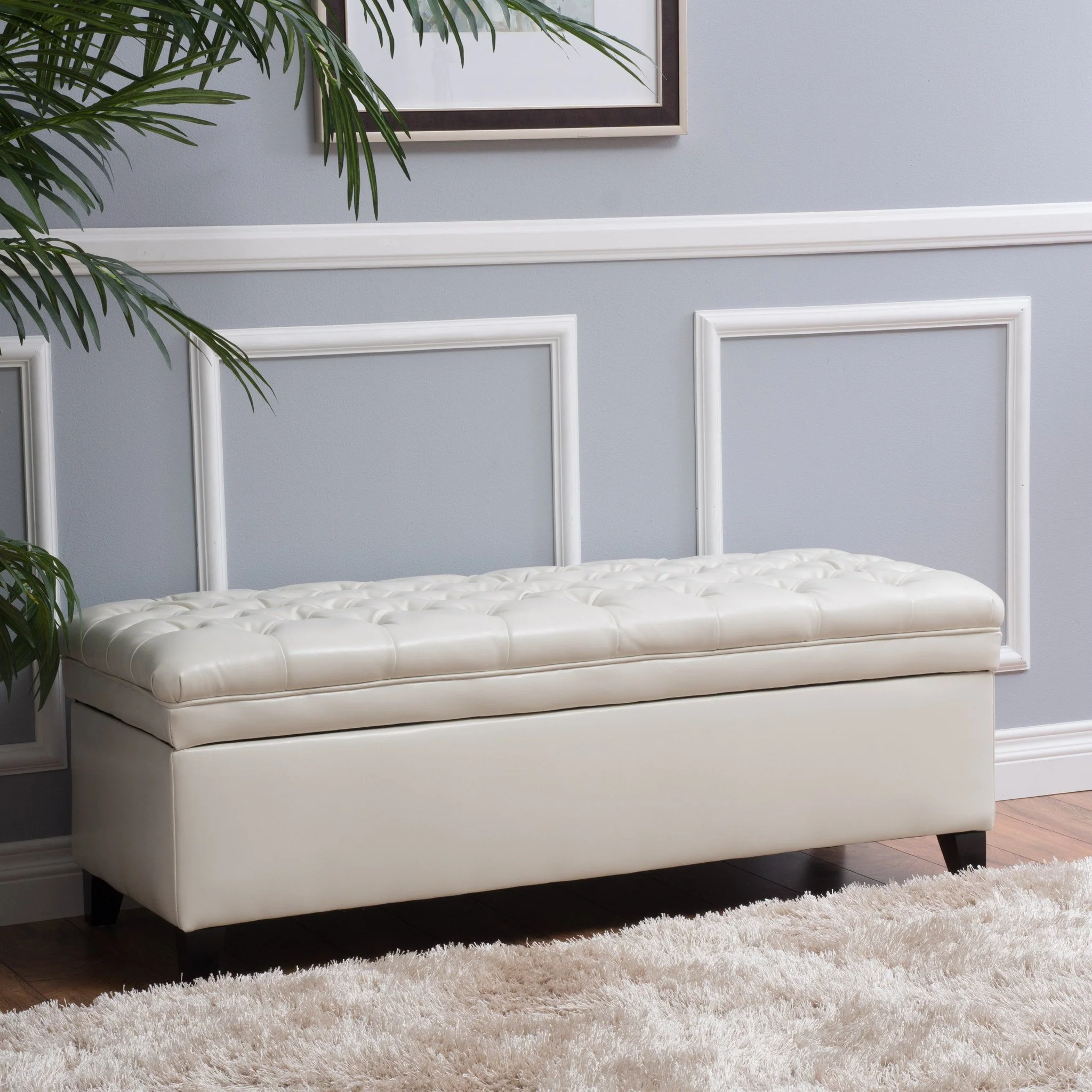 Laguna Button Tufted Leather Storage Ottoman Bench - furnishings