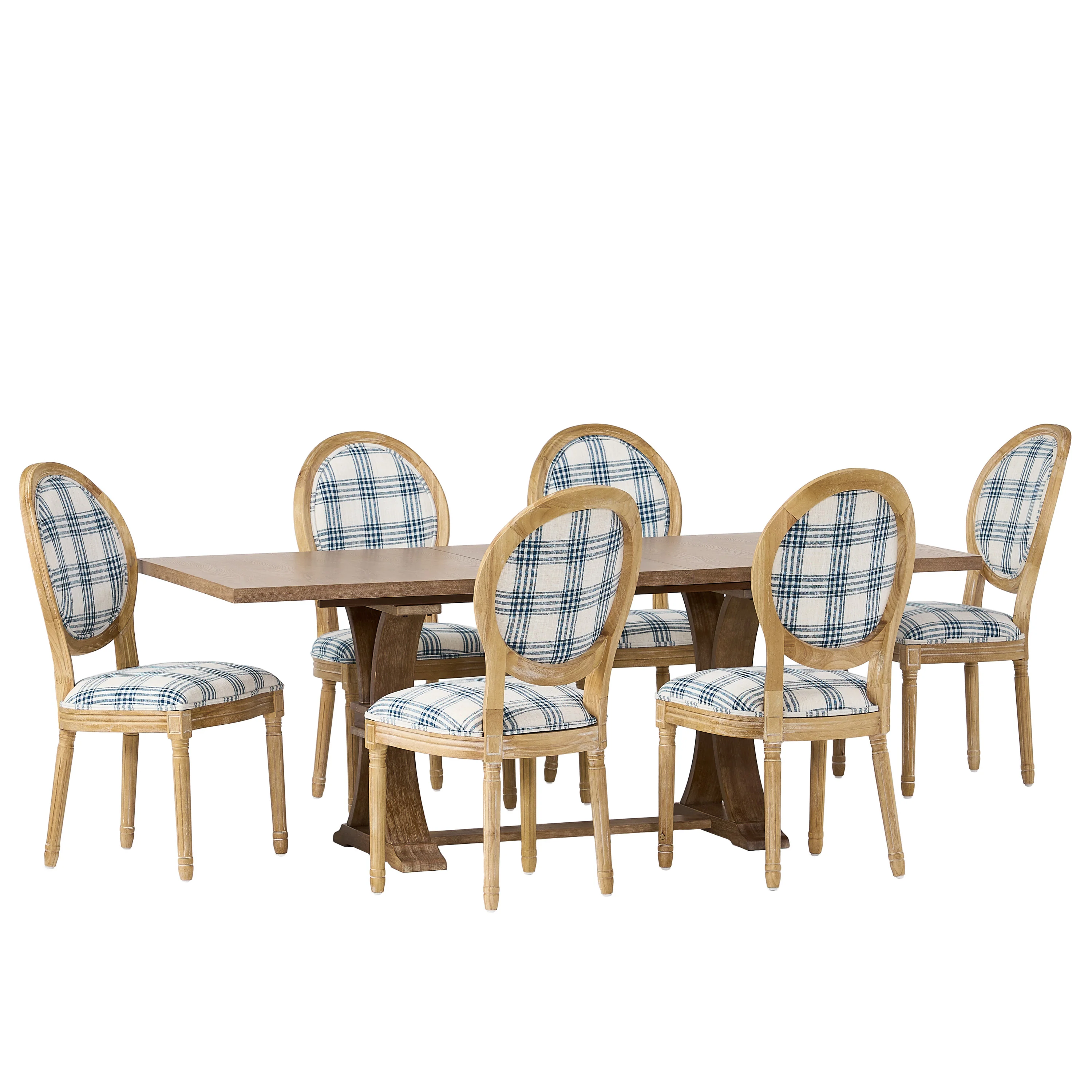 Dason French Country Fabric Upholstered Wood 7 Piece Dining Set - furnishings