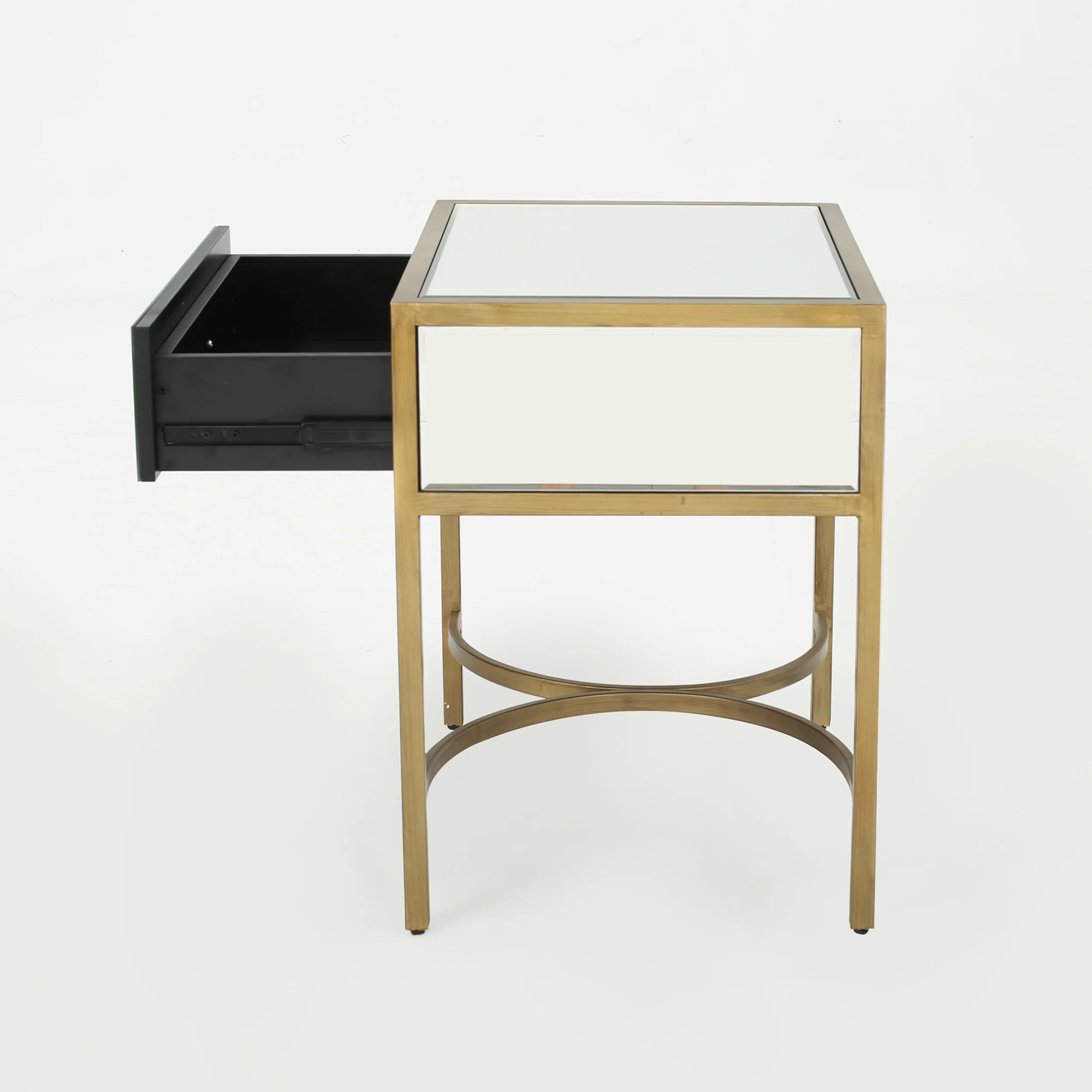 Siryen Modern Mirror Finished Side Table with Gold Iron Accents - furnishings