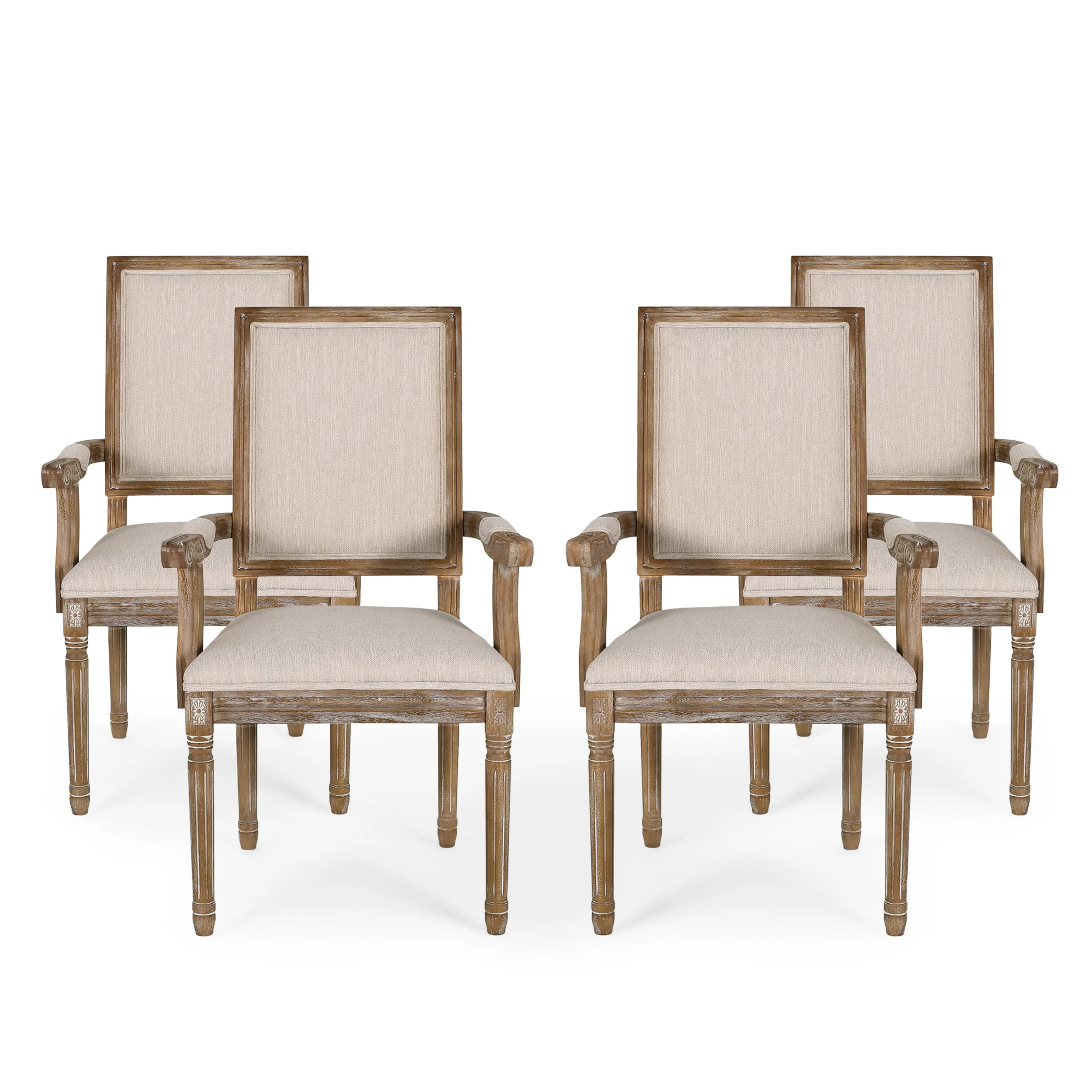 Ashlyn French Country Fabric Upholstered Wood Dining Chairs, Set of 4 - furnishings