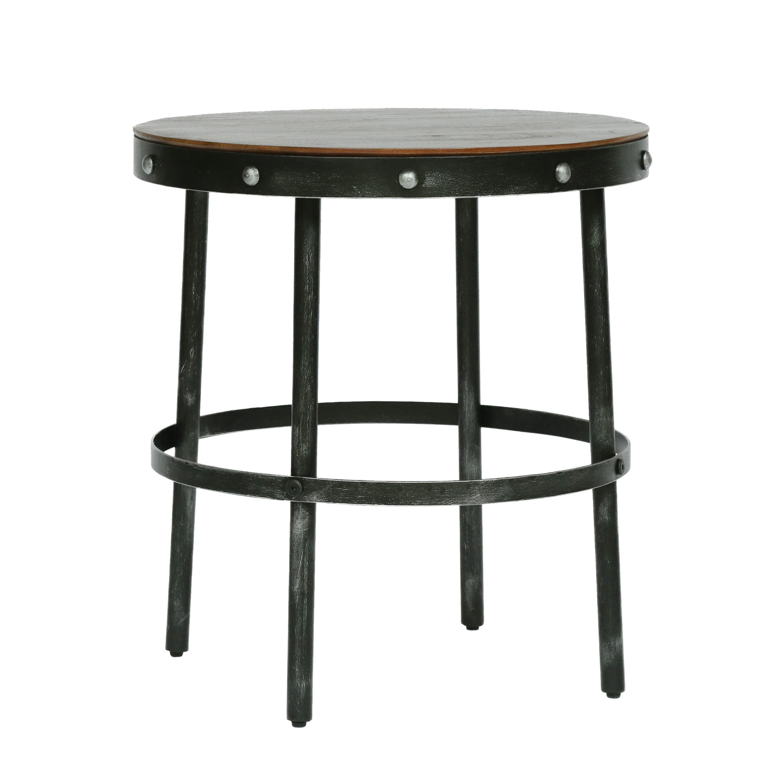 Clopton Modern Industrial Handcrafted Round Mango Wood Side Table, Brown and Antique Gunmetal - furnishings