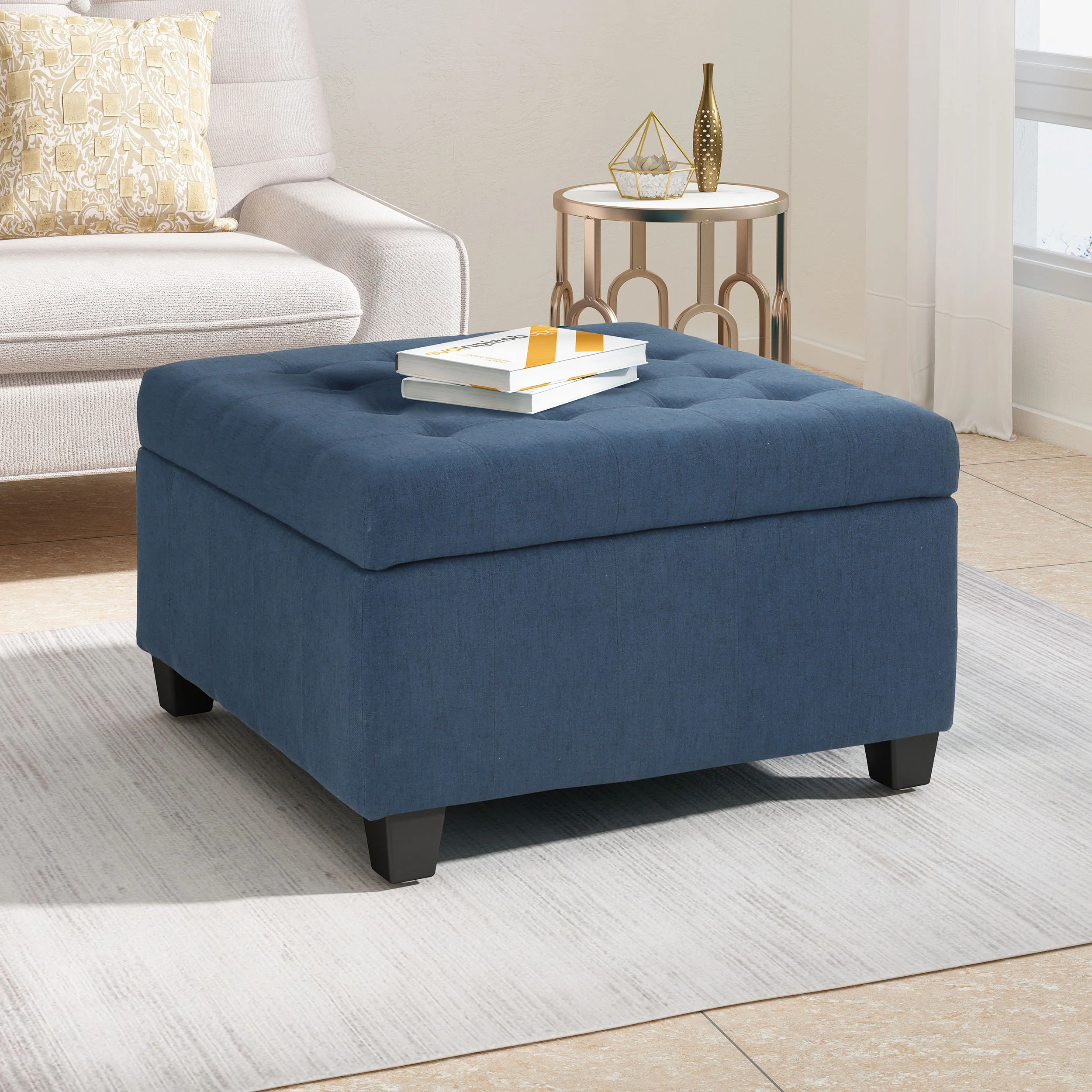 Piogor Contemporary Tufted Fabric Storage Ottoman - furnishings