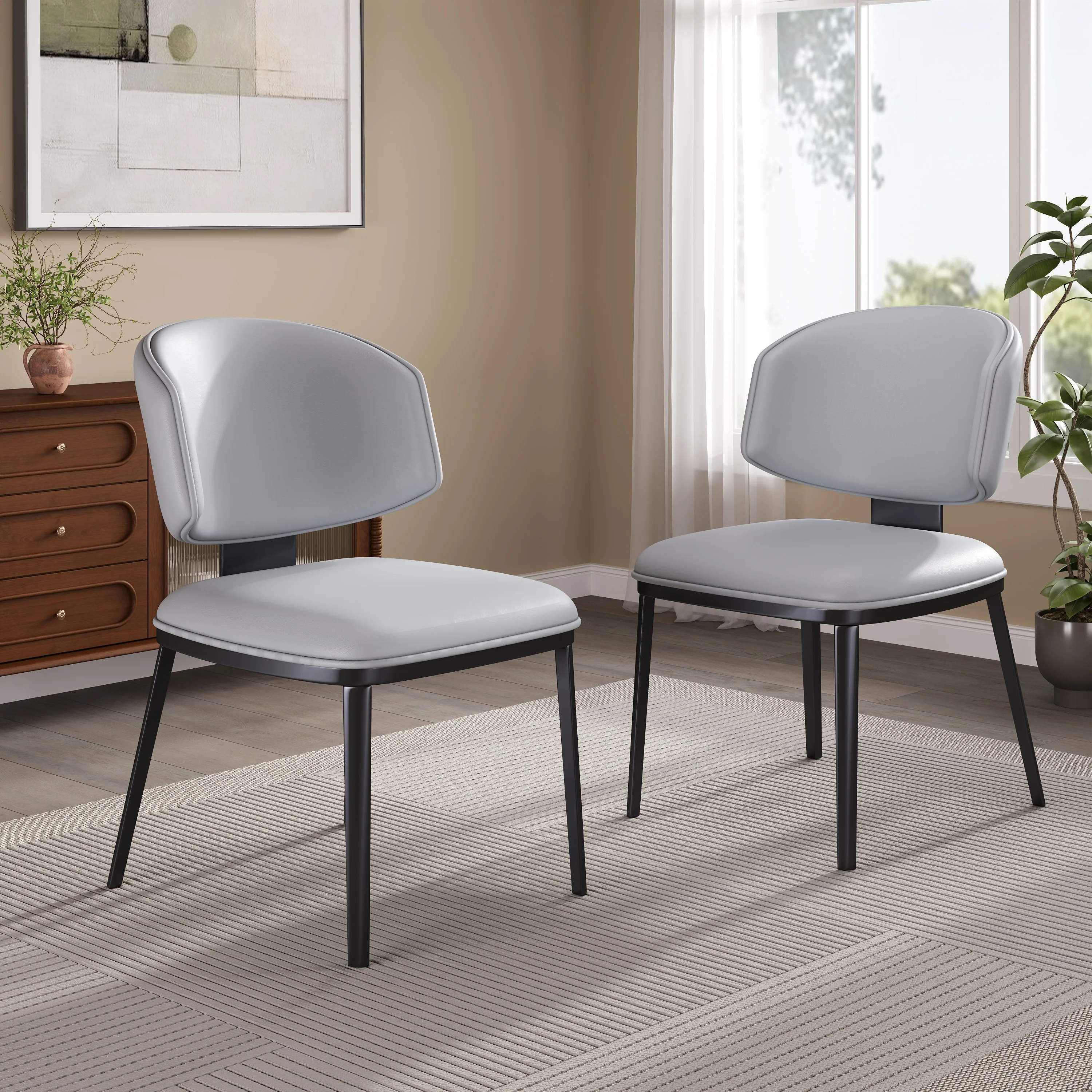 Lunare Modern PU Leather Upholstered Dining Chairs, Set of 2 - furnishings