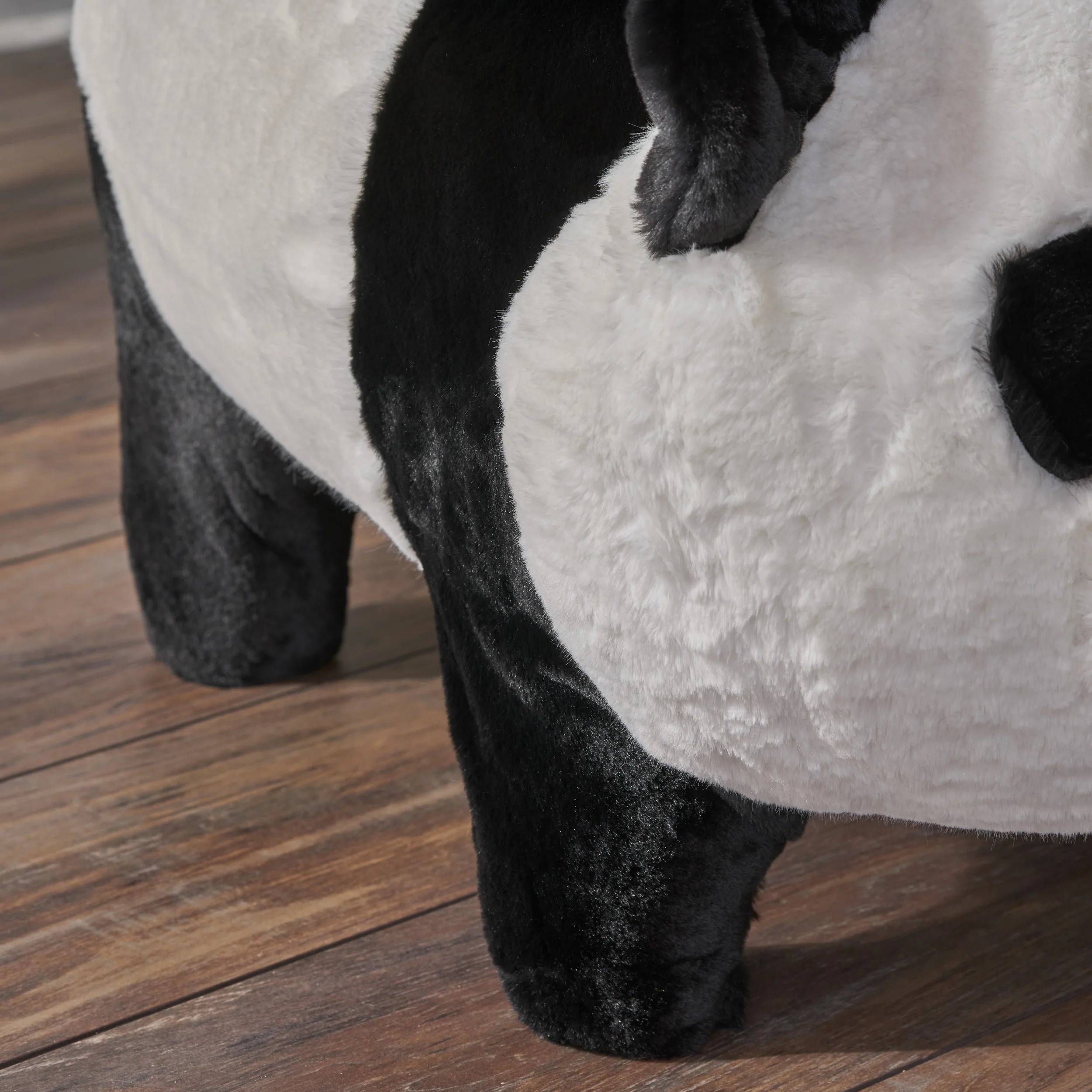 Jom Kid's White and Black Furry Panda Ottoman - furnishings