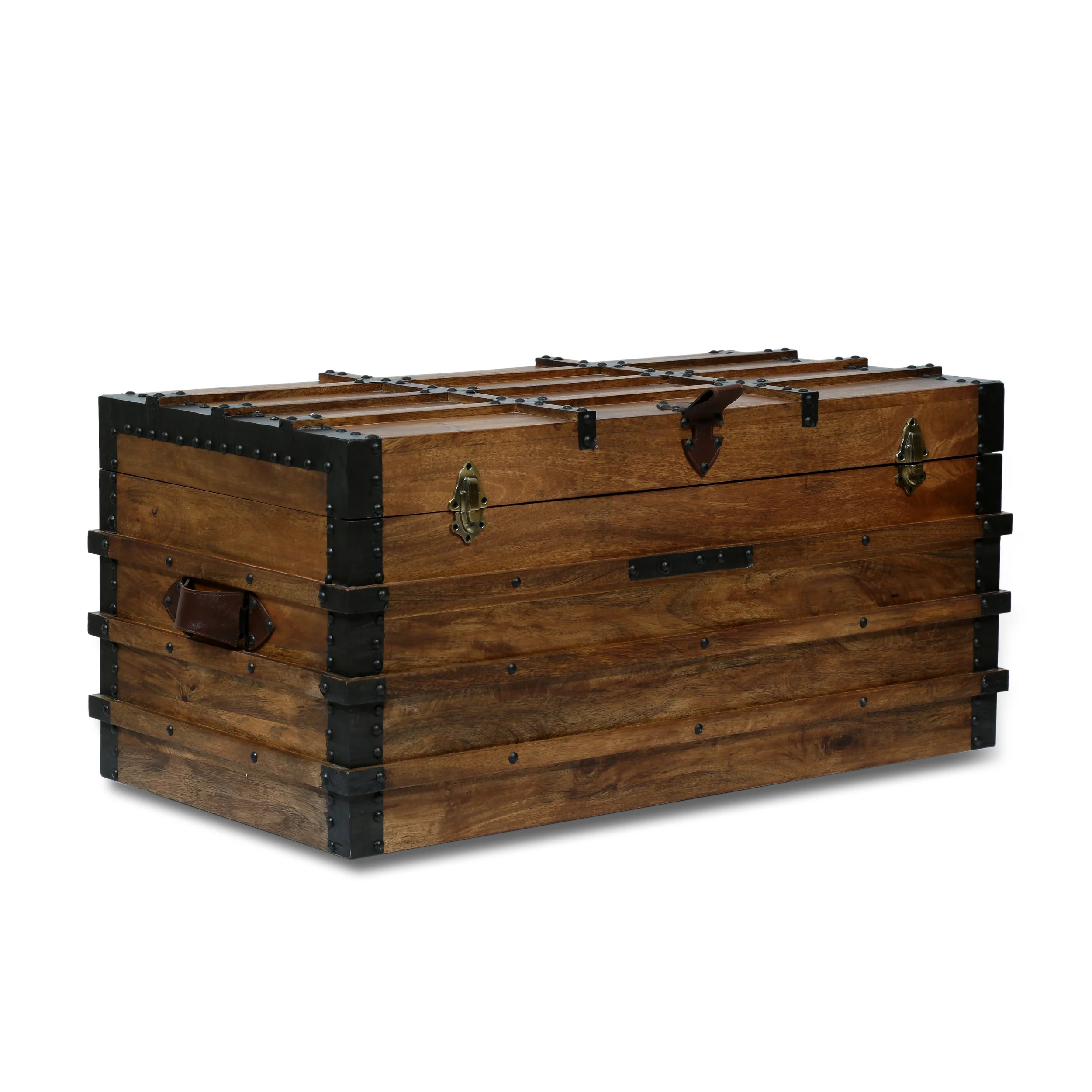 Stanton Handcrafted Boho Wood Storage Trunk with Latches - furnishings