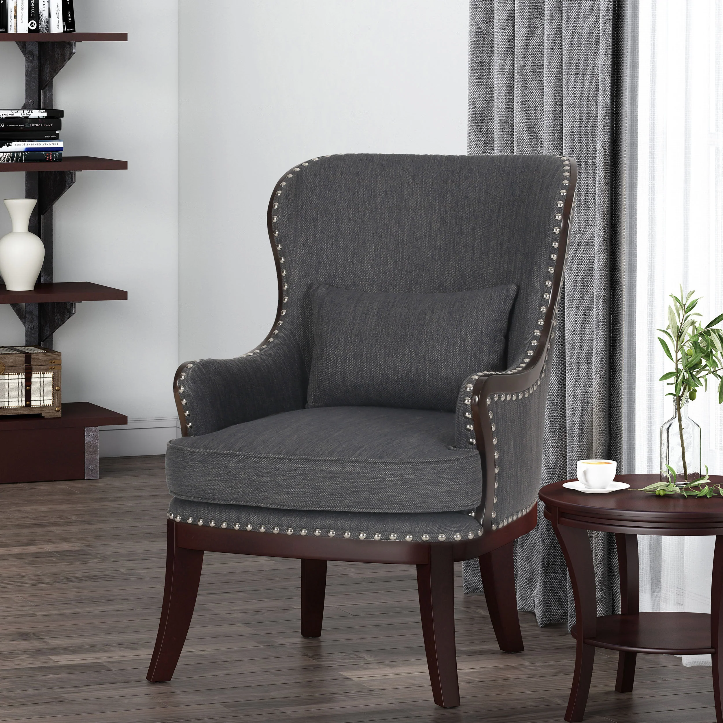 Jett Contemporary Upholstered Accent Chair with Nailhead Trim - furnishings