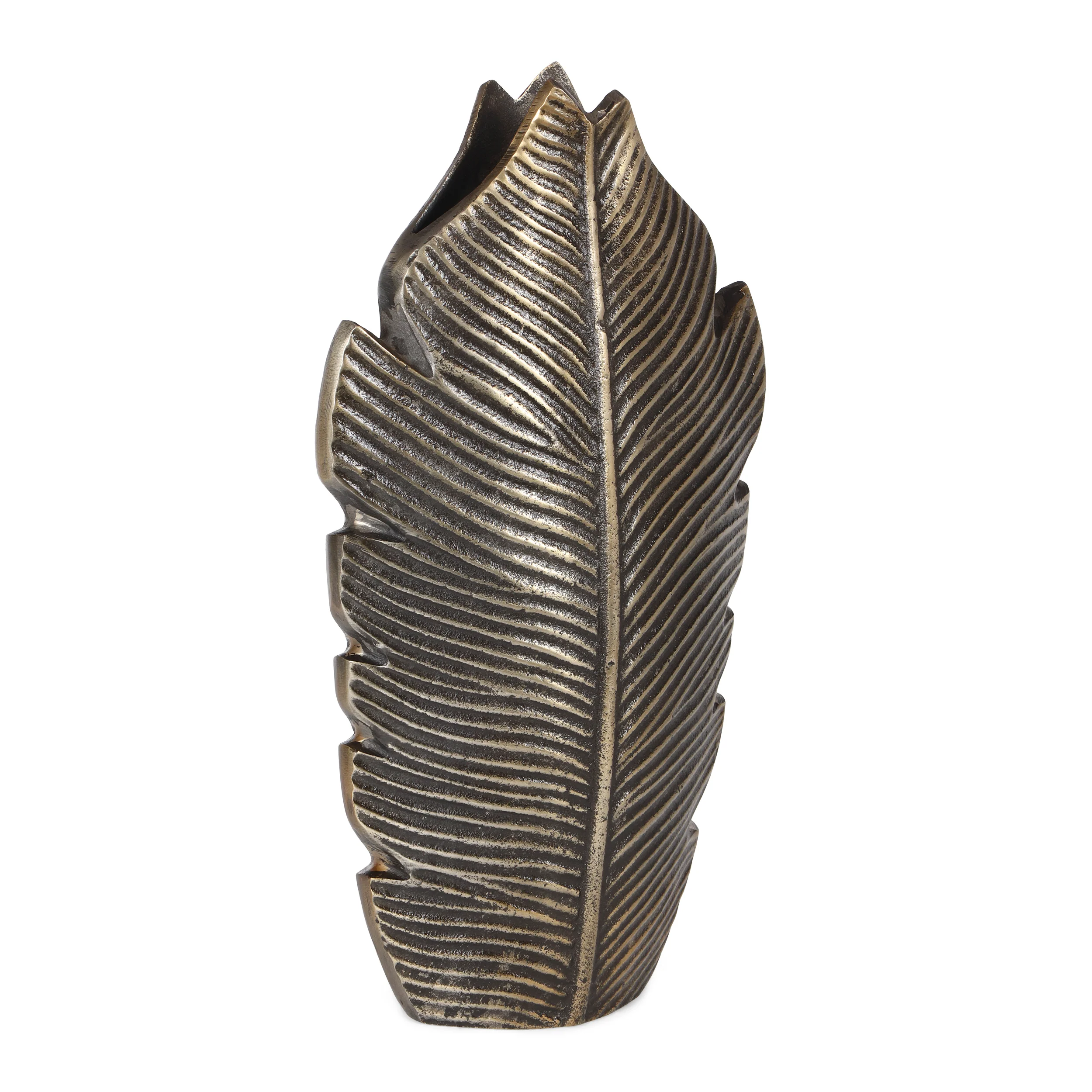 Wauford Handmade Aluminum Leaf Vase, Antique Brass - furnishings