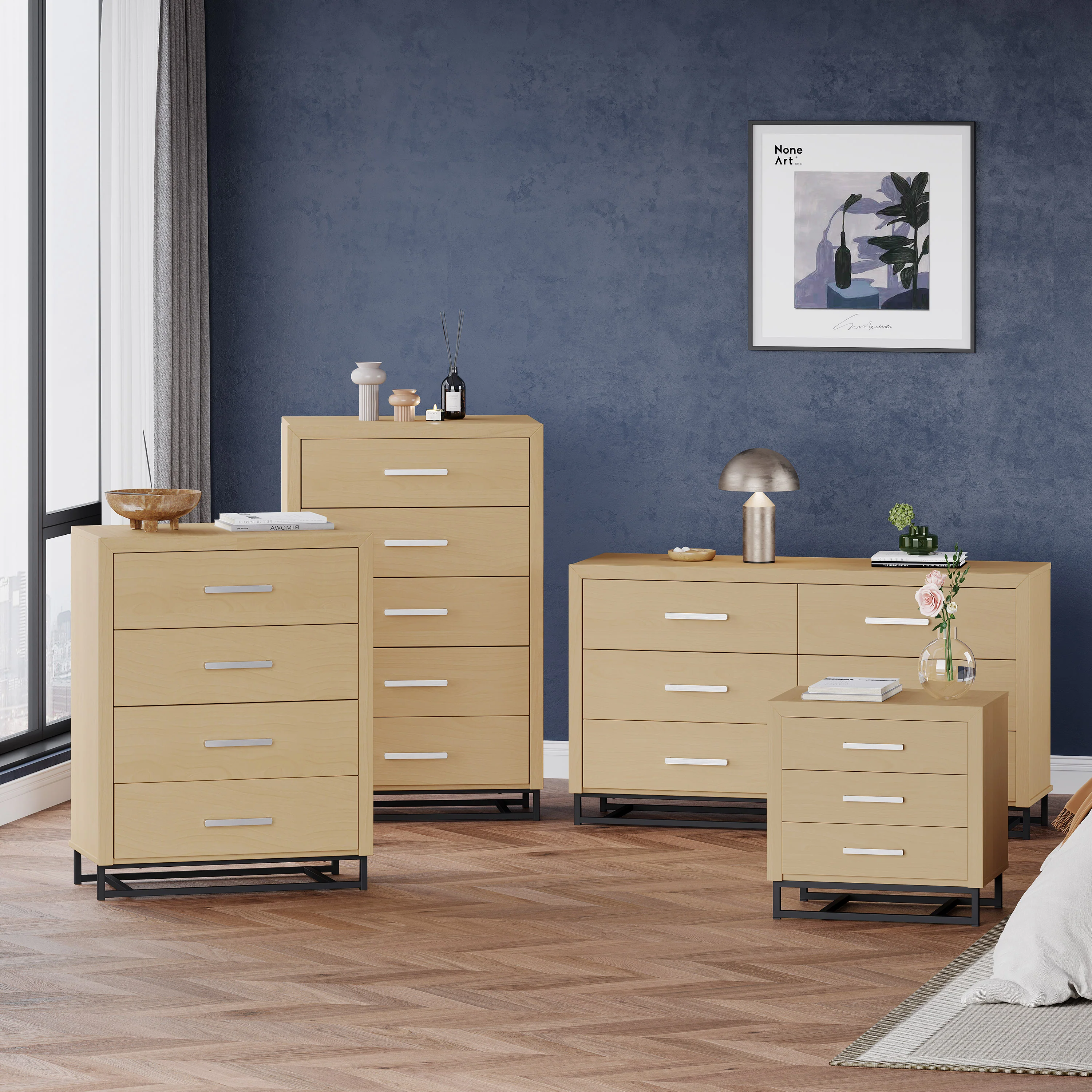 Borah Contemporary Faux Wood 4 Piece Bedroom Set - furnishings