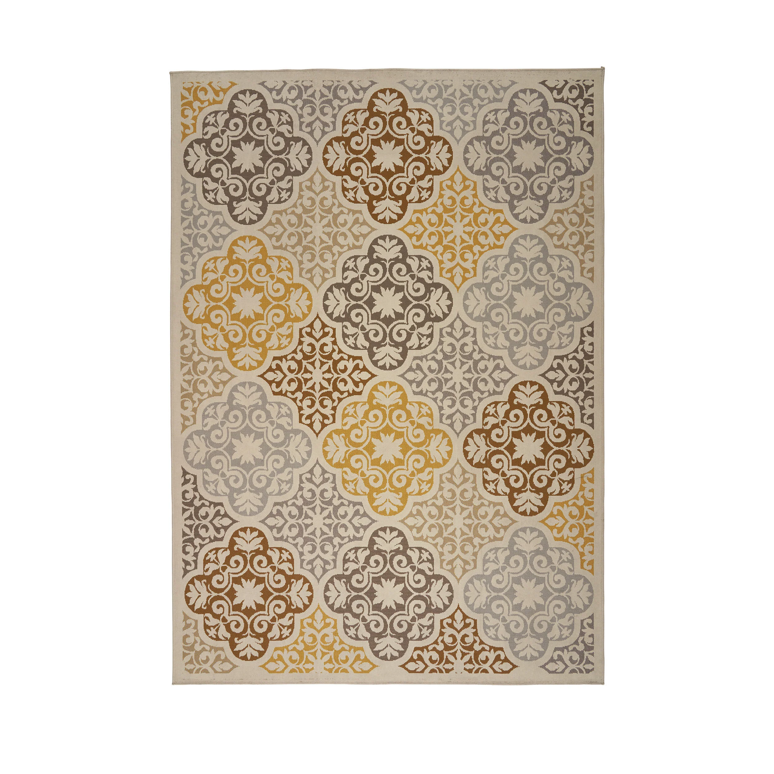Shelton Outdoor Modern Oriental Quatrefoil Ivory and Gray Rectangular Area Rug - furnishings