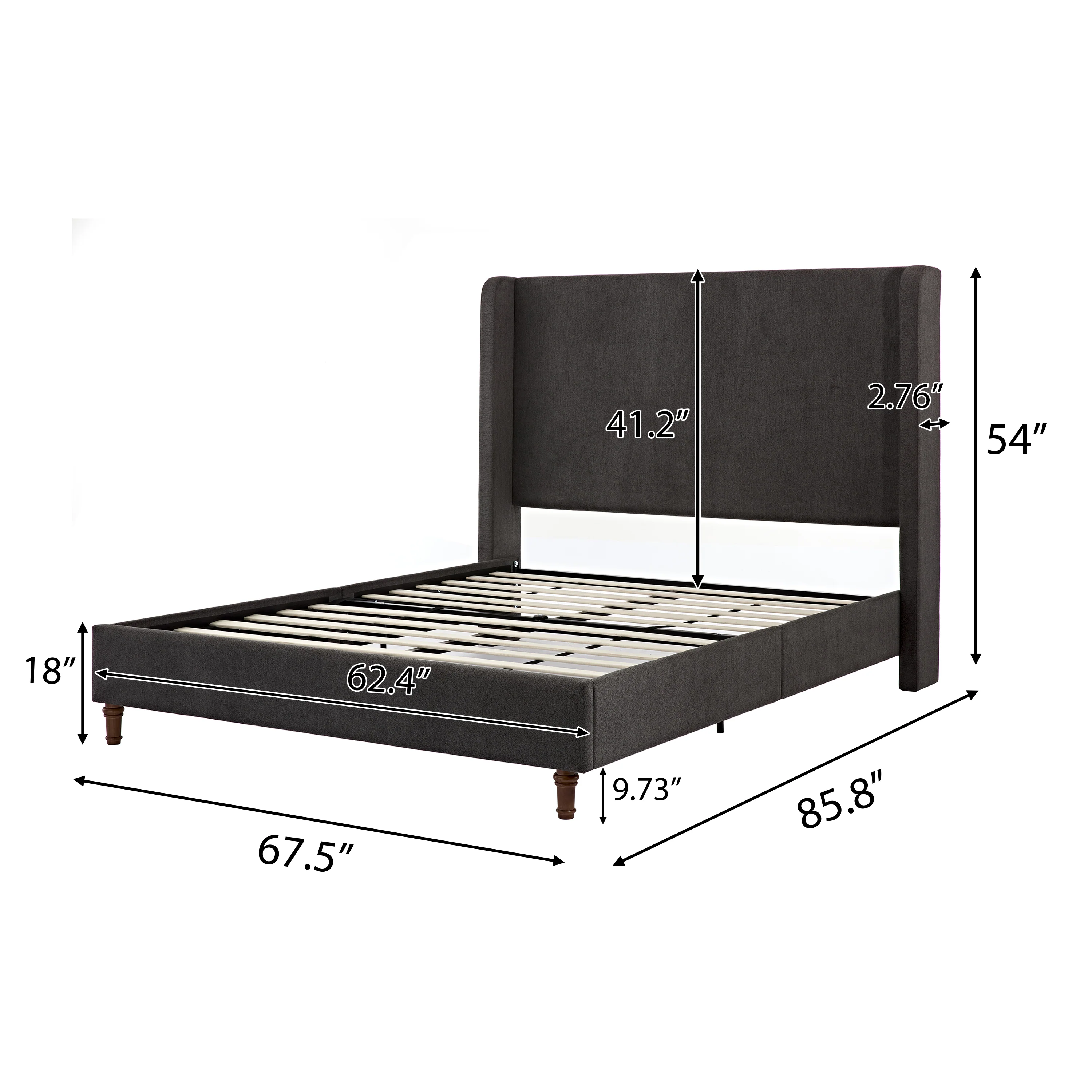 Bohdi Queen Indoor Upholstered Metal Tall Headboard Bed with Wingback - furnishings