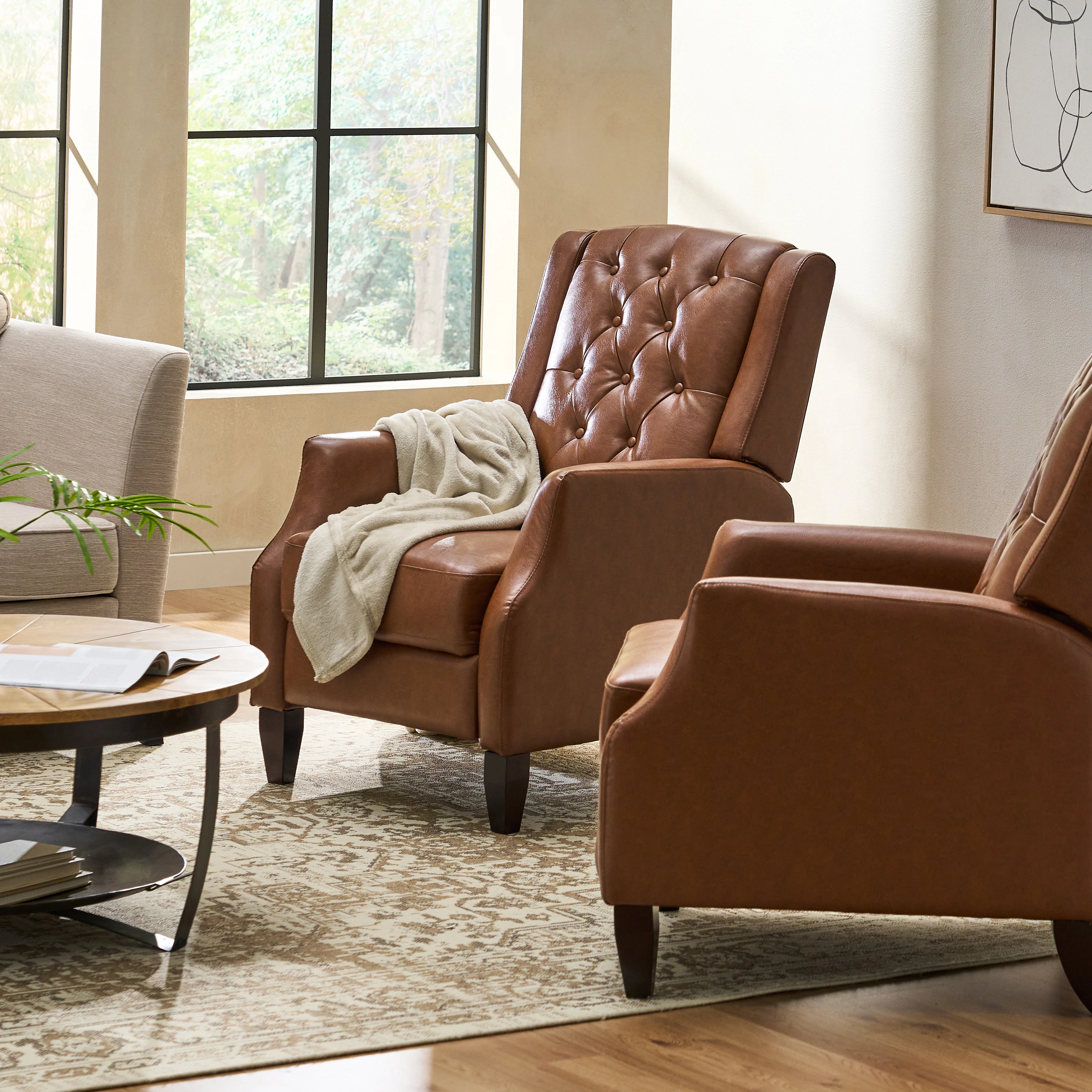 Loubar Contemporary Faux Leather Tufted Pushback Recliners, Set of 2 - furnishings