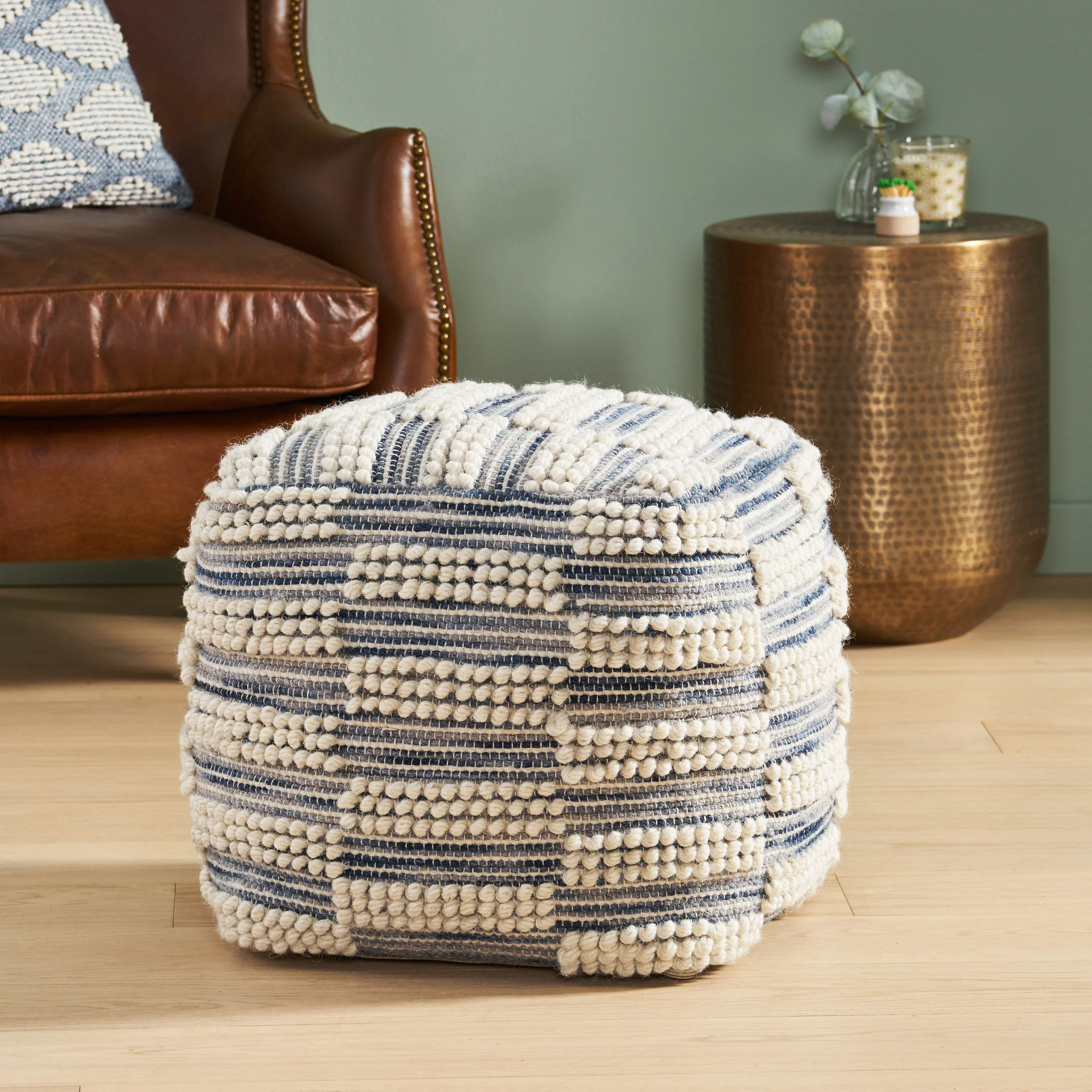 Taz Contemporary Handcrafted Fabric Cube Pouf - furnishings